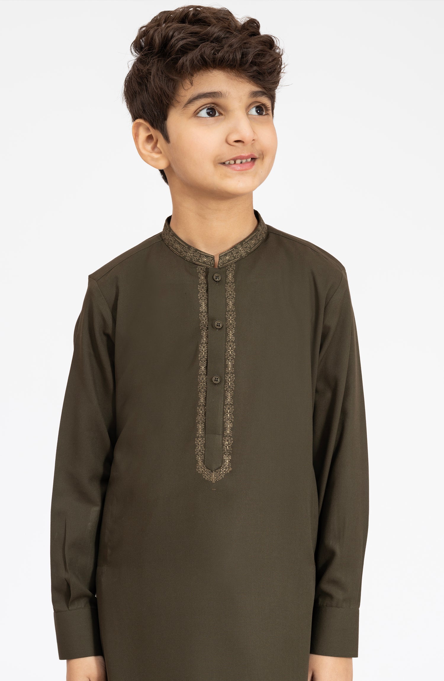 OLIVE EMBROIDERED BLENDED KAMEEZ SHALWAR - Image 2