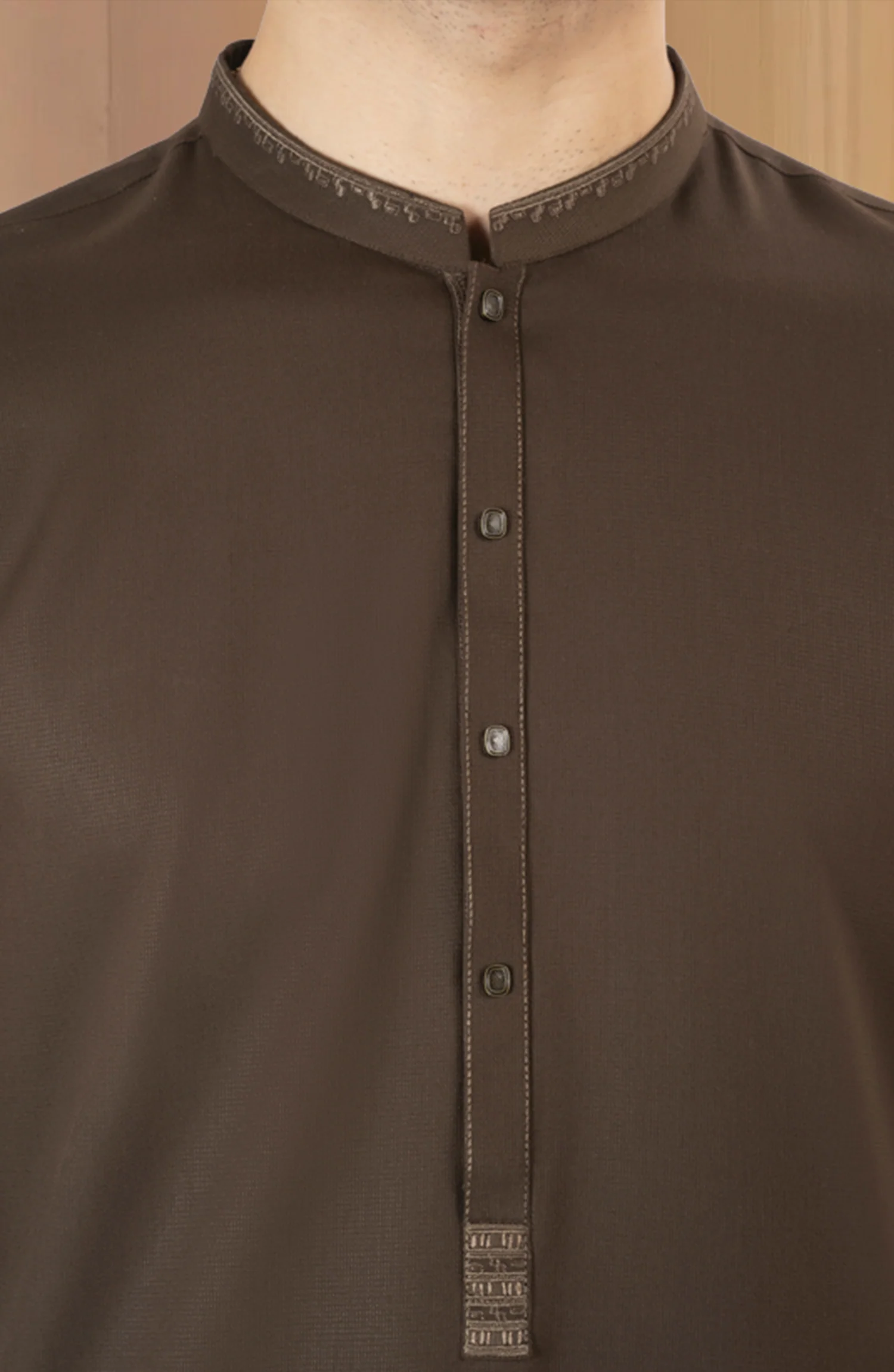 OLIVE EMBROIDERED BLENDED KAMEEZ SHALWAR - Image 2