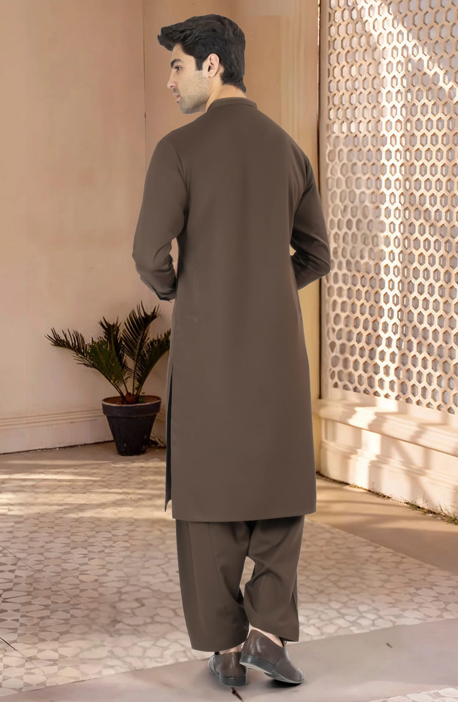 OLIVE EMBROIDERED BLENDED KAMEEZ SHALWAR - Image 6