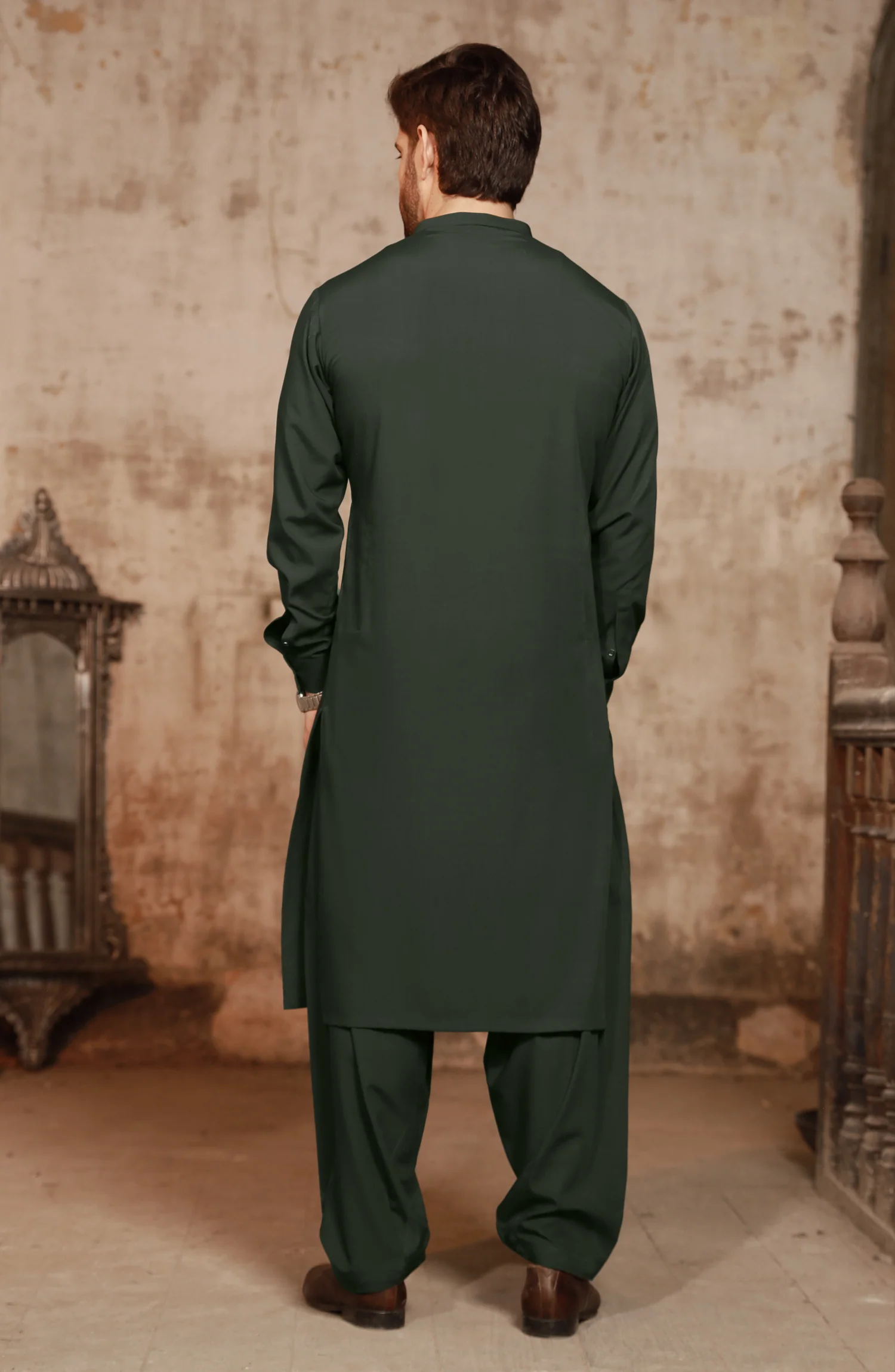 OLIVE GREEN BLENDED KAMEEZ SHALWAR - Image 4