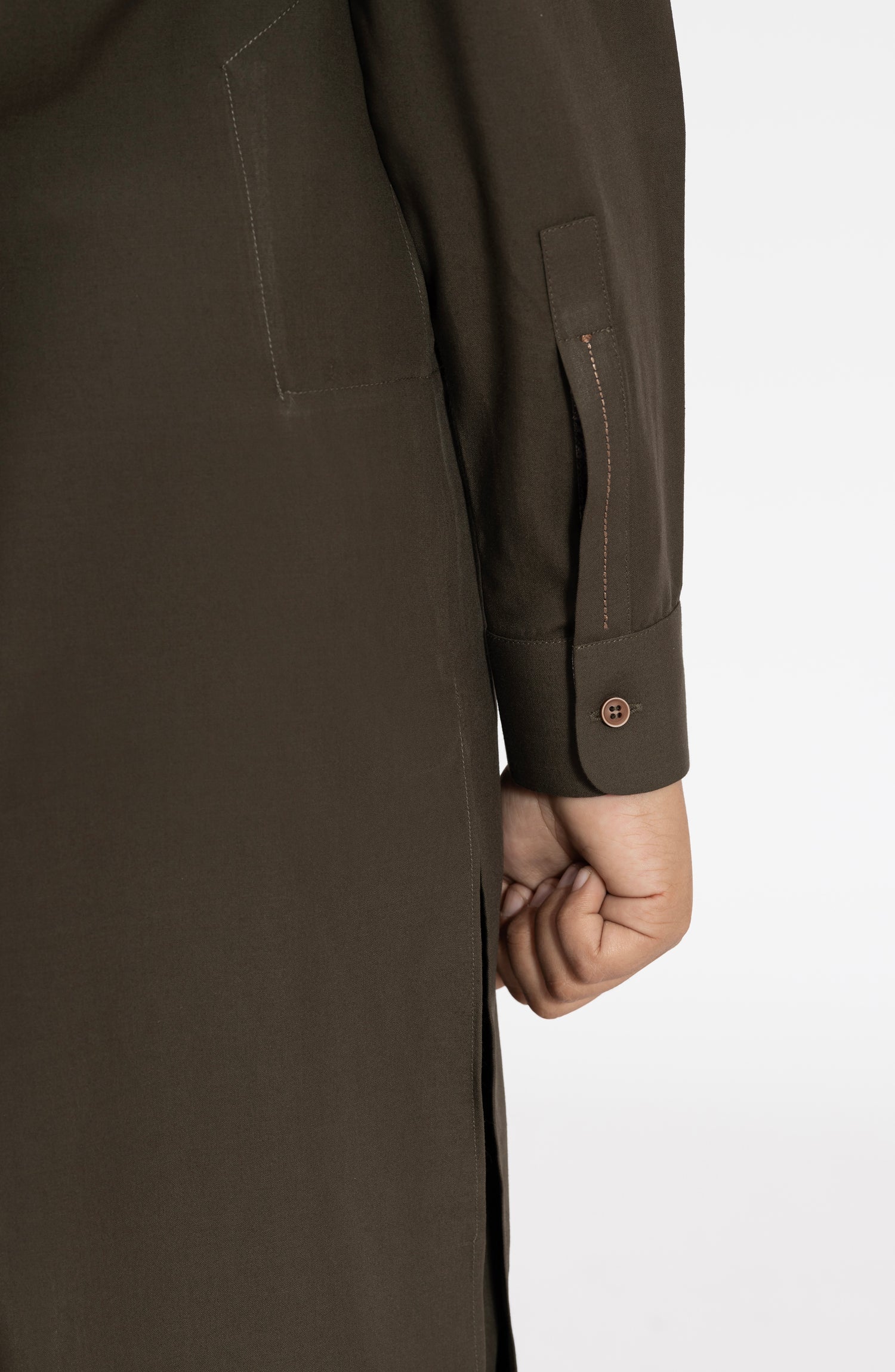 OLIVE-GREEN BLENDED KURTA PYJAMA - Image 6