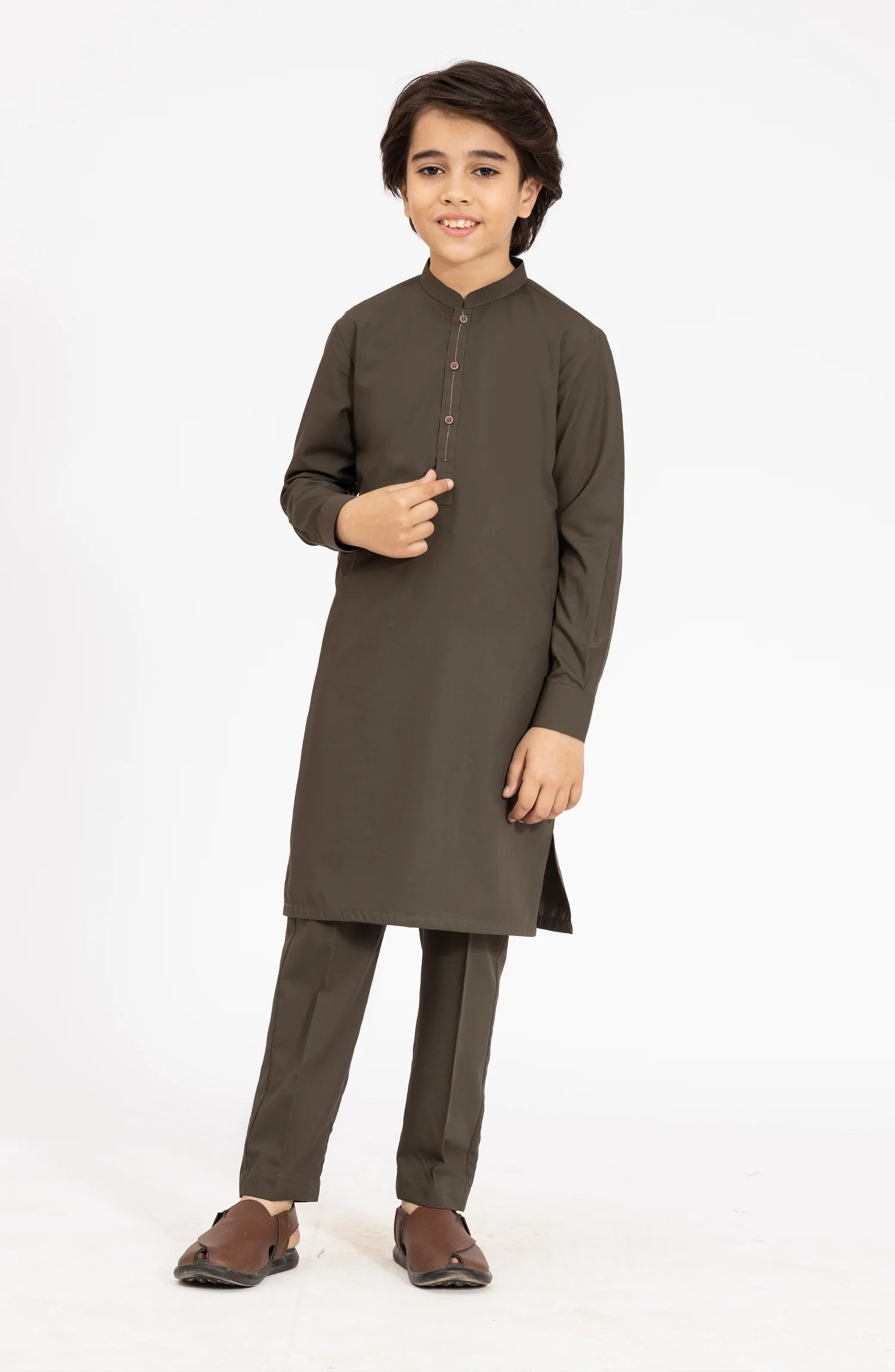 OLIVE-GREEN BLENDED KURTA PYJAMA - Image 9