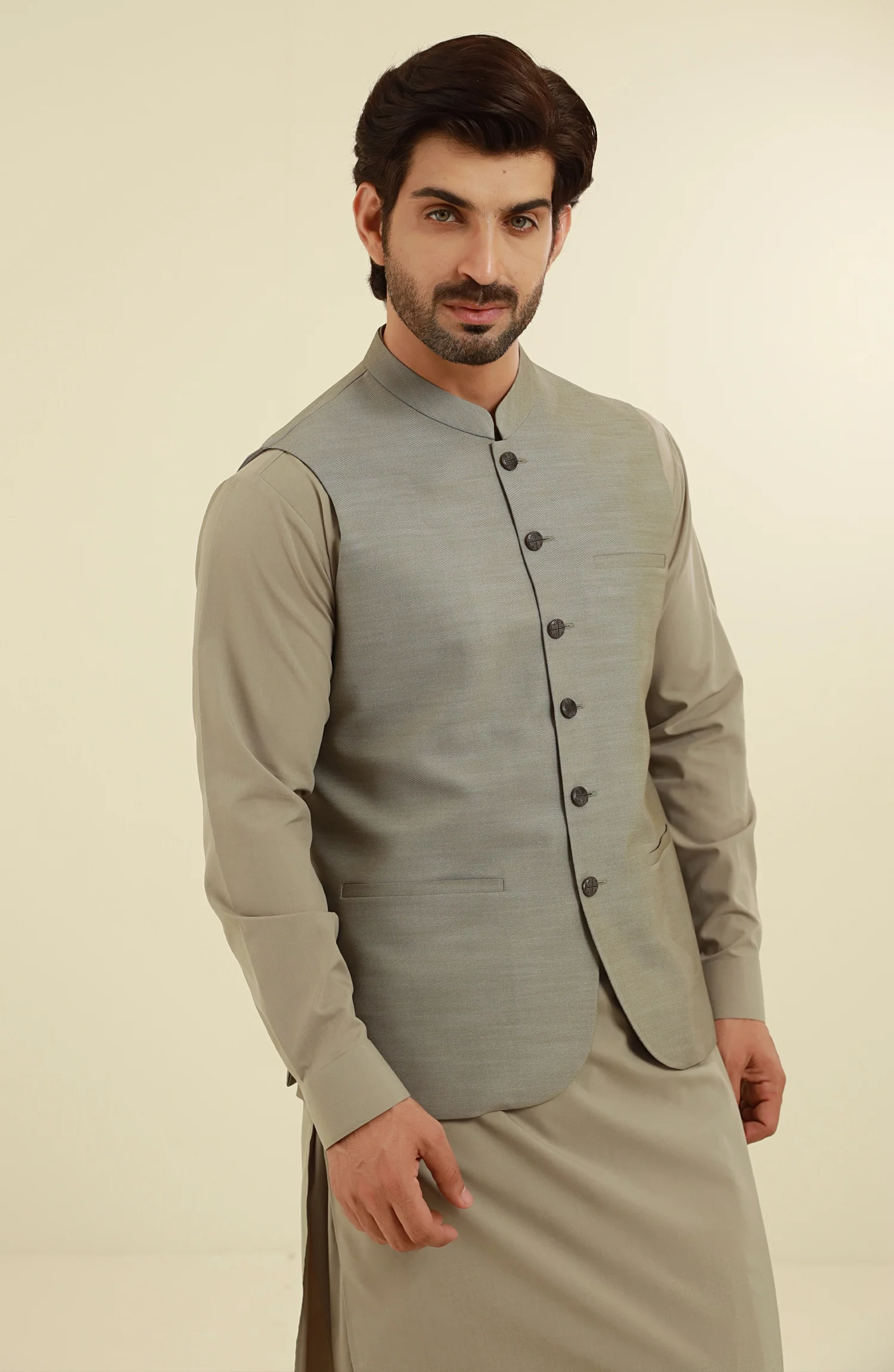 OLIVE GREEN BLENDED WAISTCOAT - Image 2
