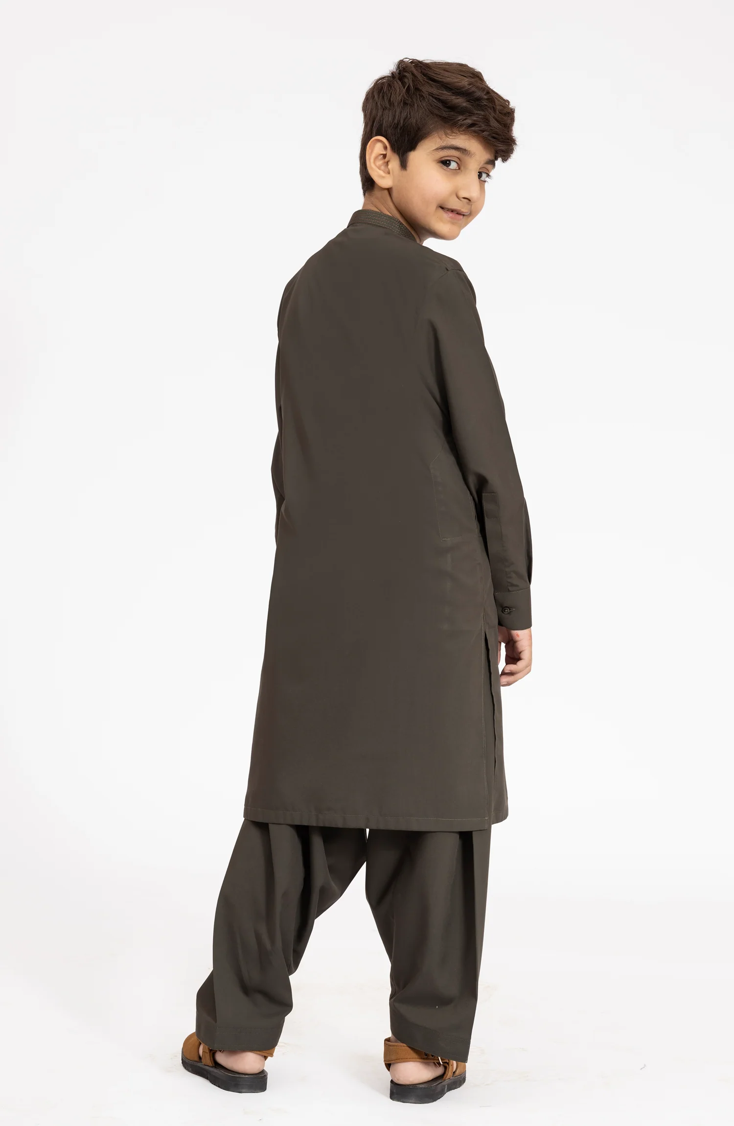 OLIVE-GREEN EMBROIDERED BLENDED KAMEEZ SHALWAR - Image 6