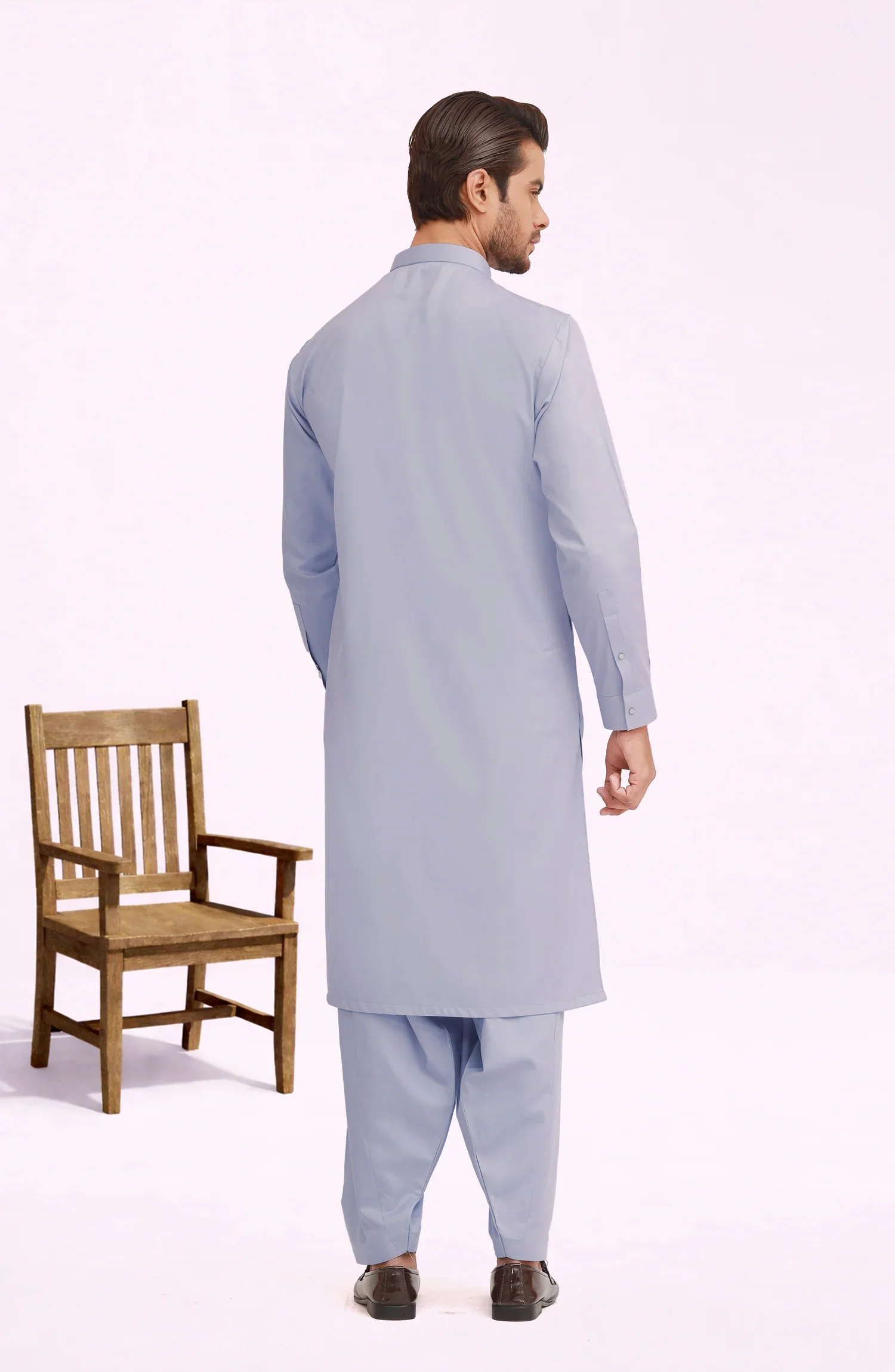 PASTEL-BLUE BLENDED KAMEEZ SHALWAR - Image 5