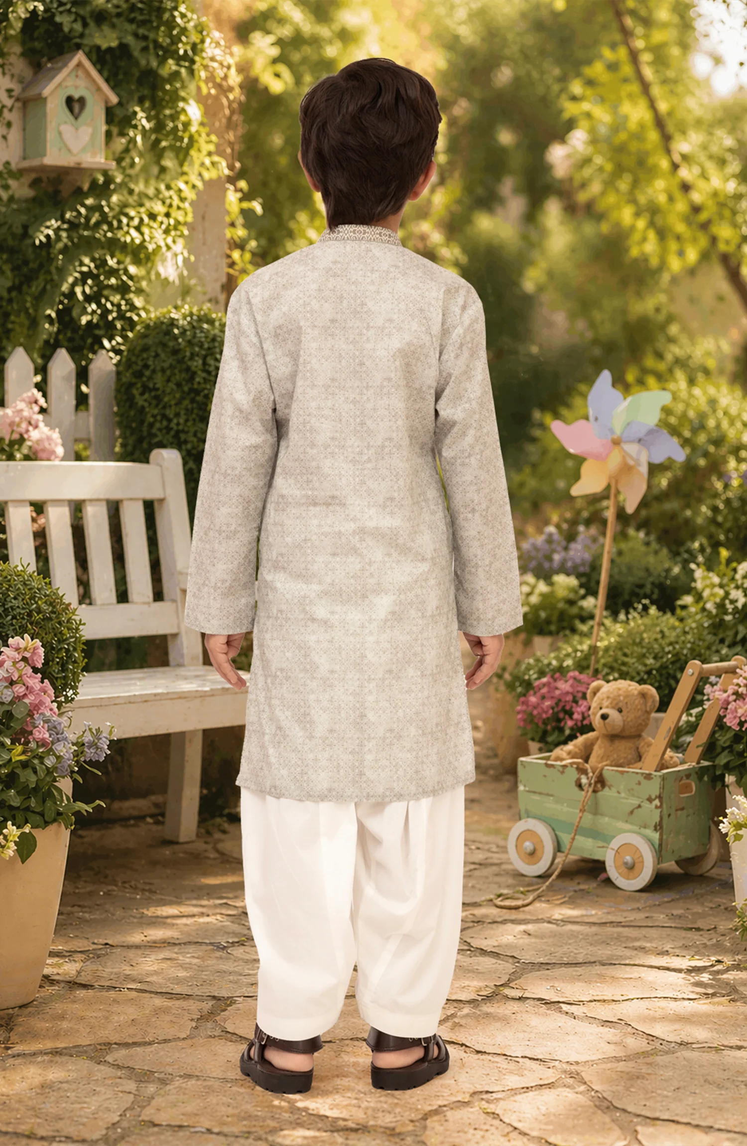PASTEL-GREY 100% COTTON EMBROIDERED KURTA - Image 4