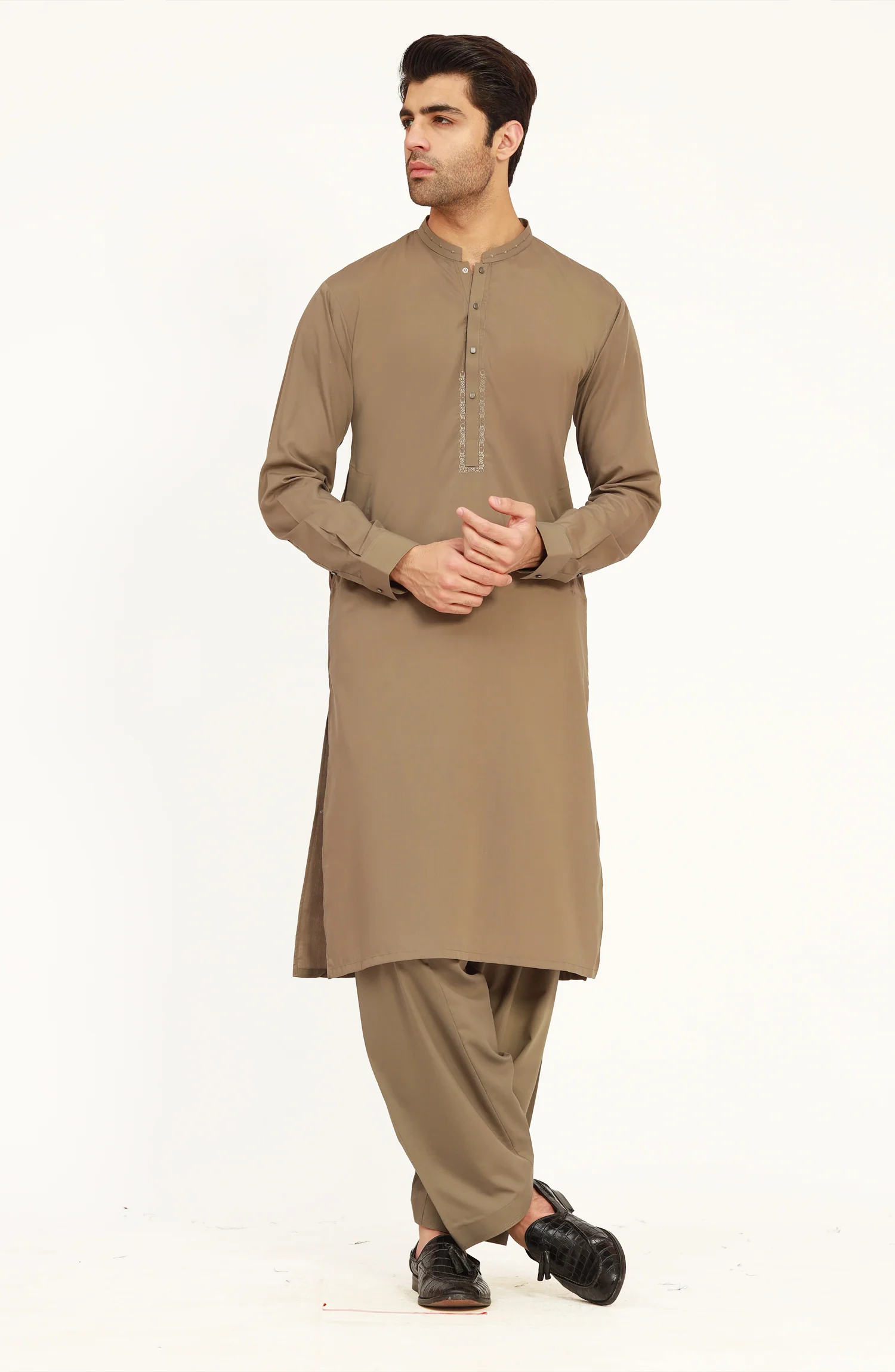PASTEL-SAND EMBROIDERED BLENDED KAMEEZ SHALWAR - Image 11