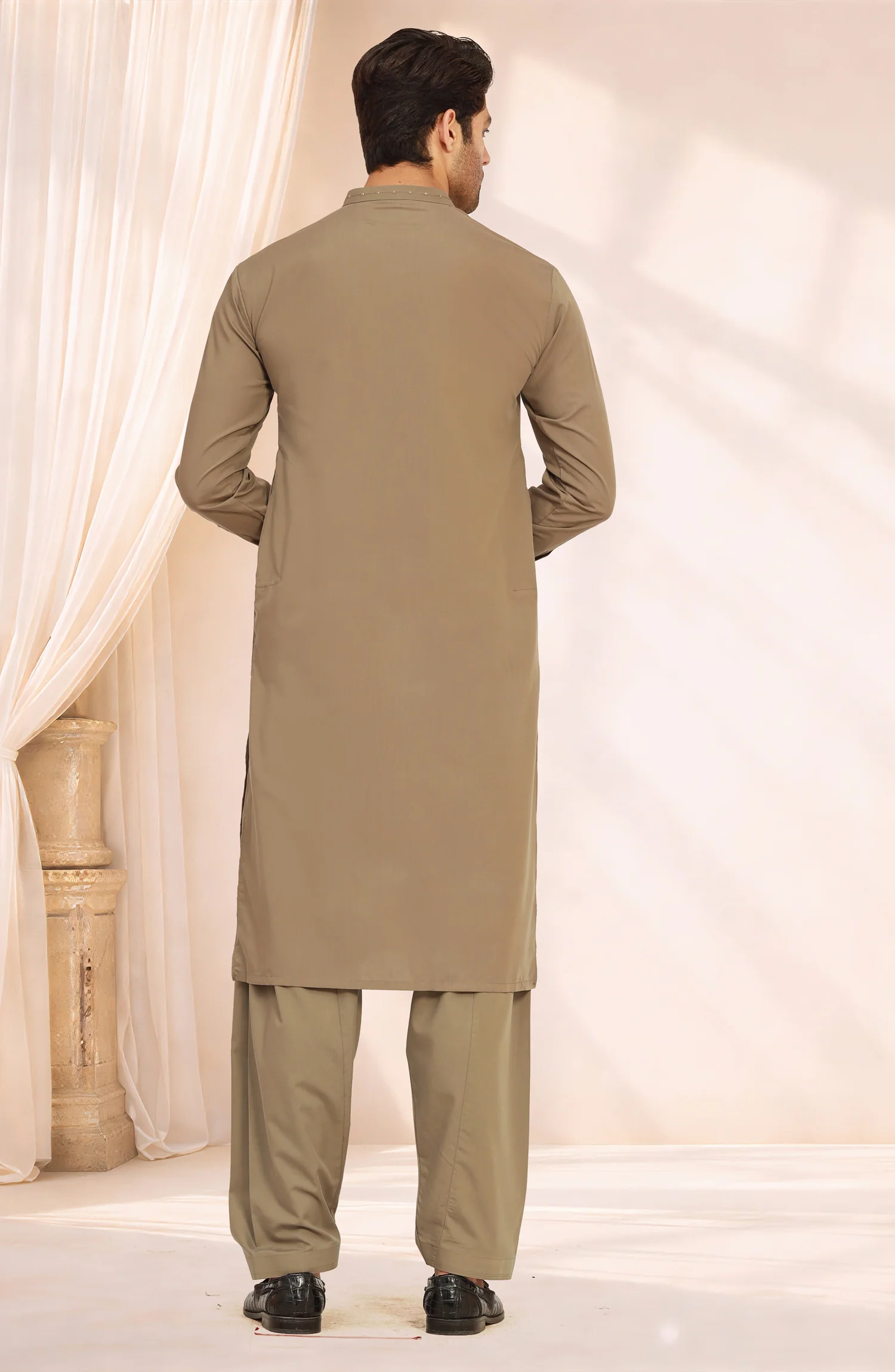 PASTEL-SAND EMBROIDERED BLENDED KAMEEZ SHALWAR - Image 6