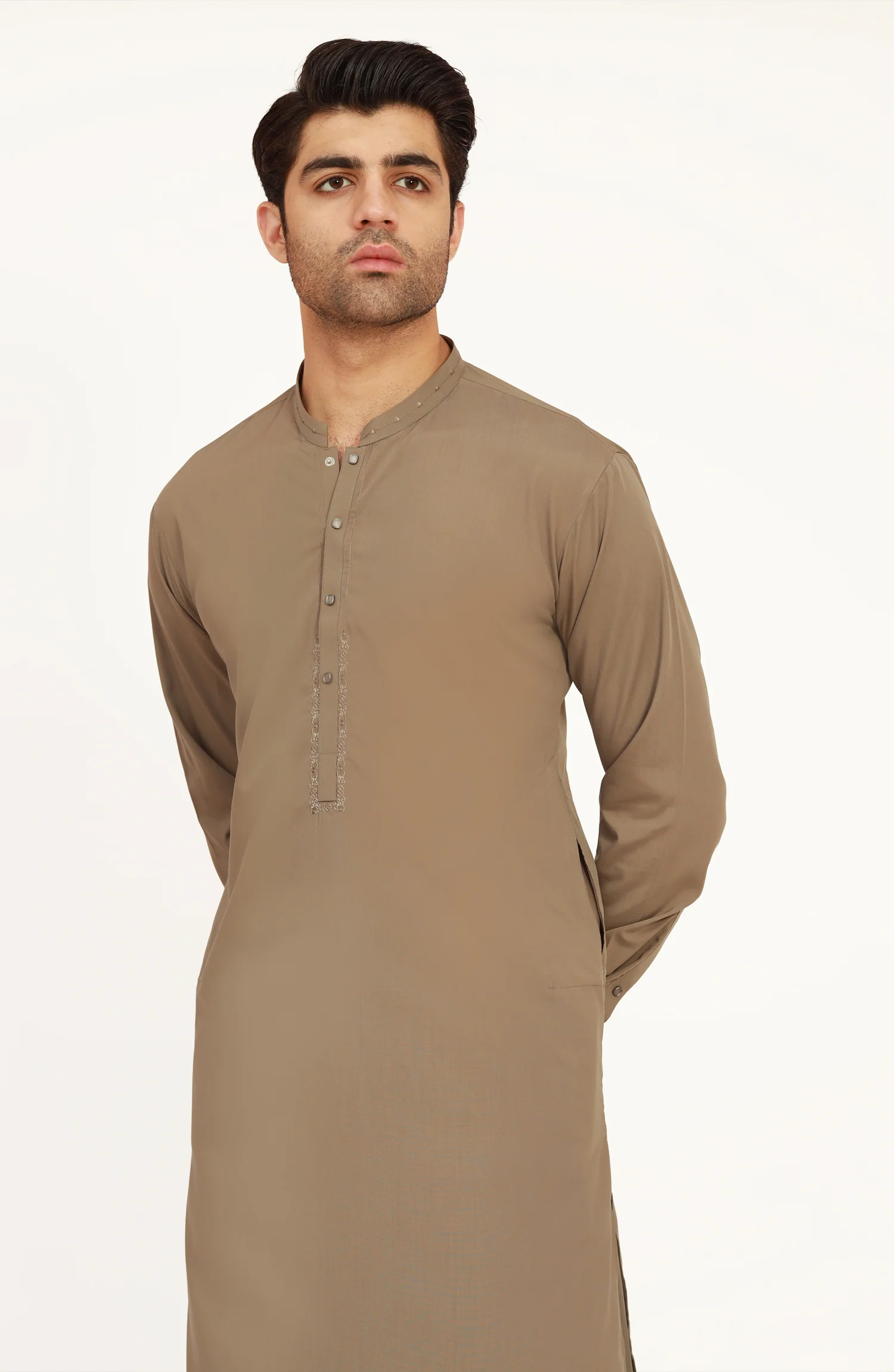 PASTEL-SAND EMBROIDERED BLENDED KAMEEZ SHALWAR - Image 8