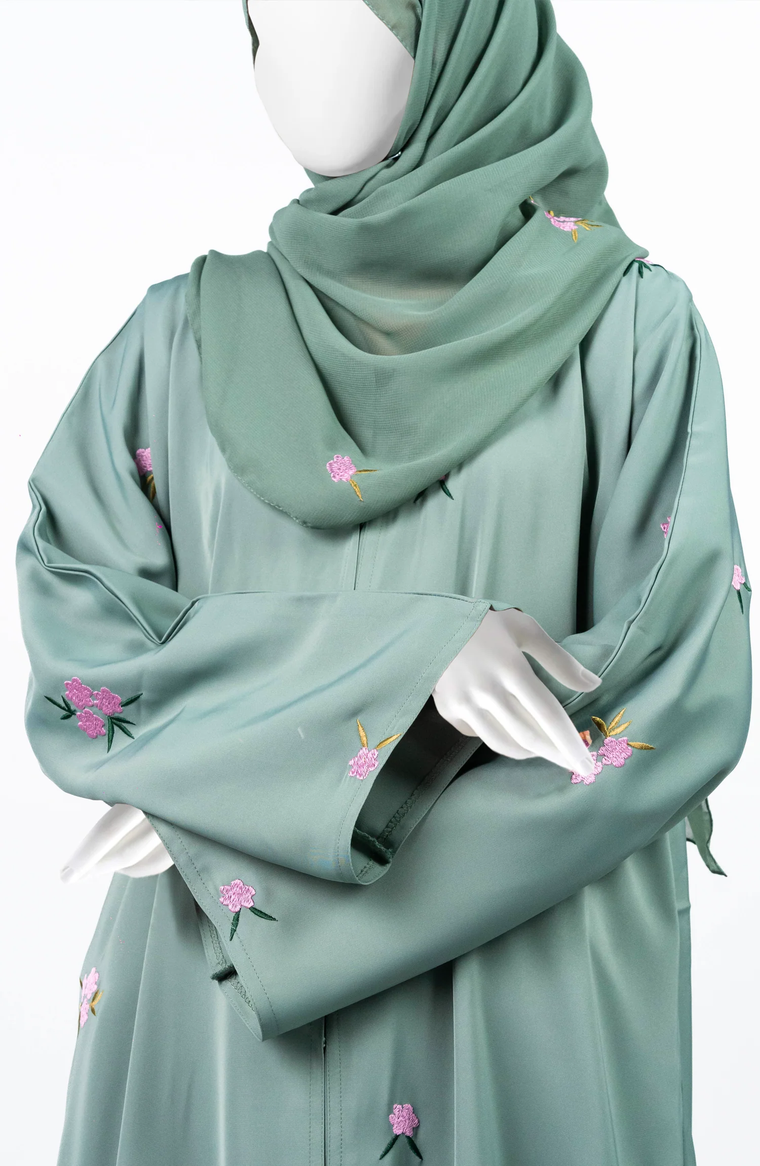 PISTA GREEN NADA ABAYA WITH EMBROIDERY - Image 4