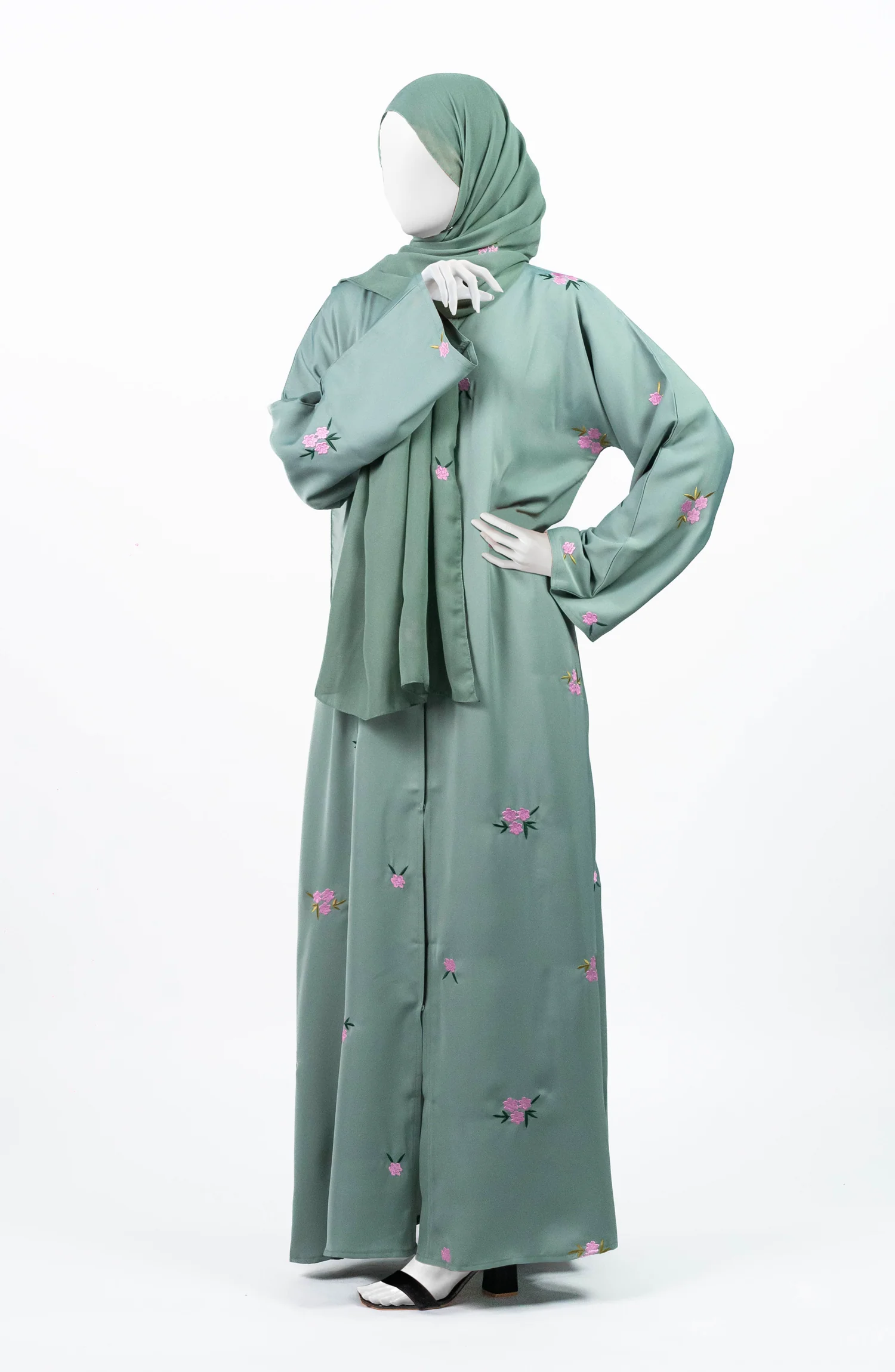 PISTA GREEN NADA ABAYA WITH EMBROIDERY - Image 5