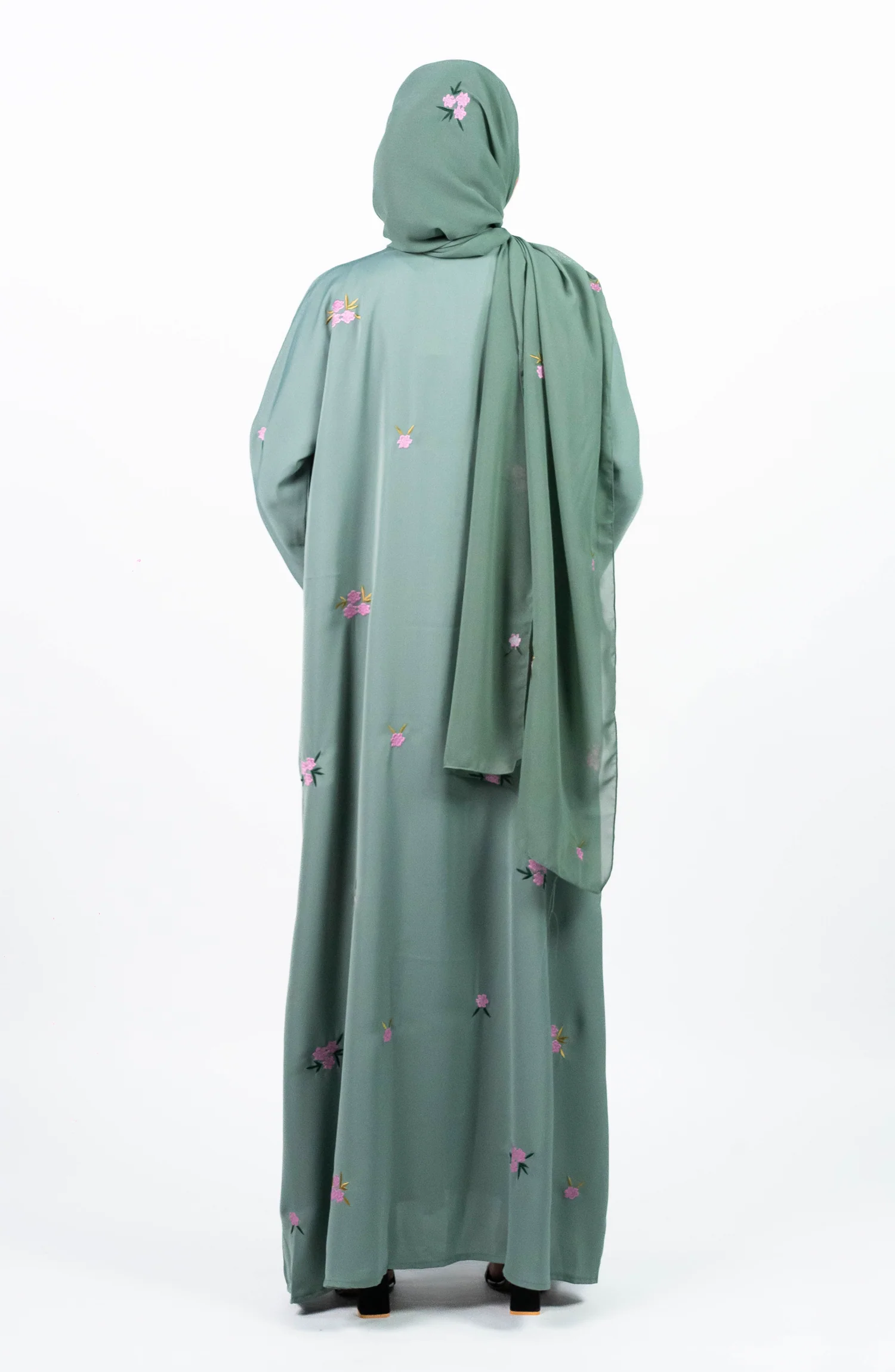 PISTA GREEN NADA ABAYA WITH EMBROIDERY - Image 6