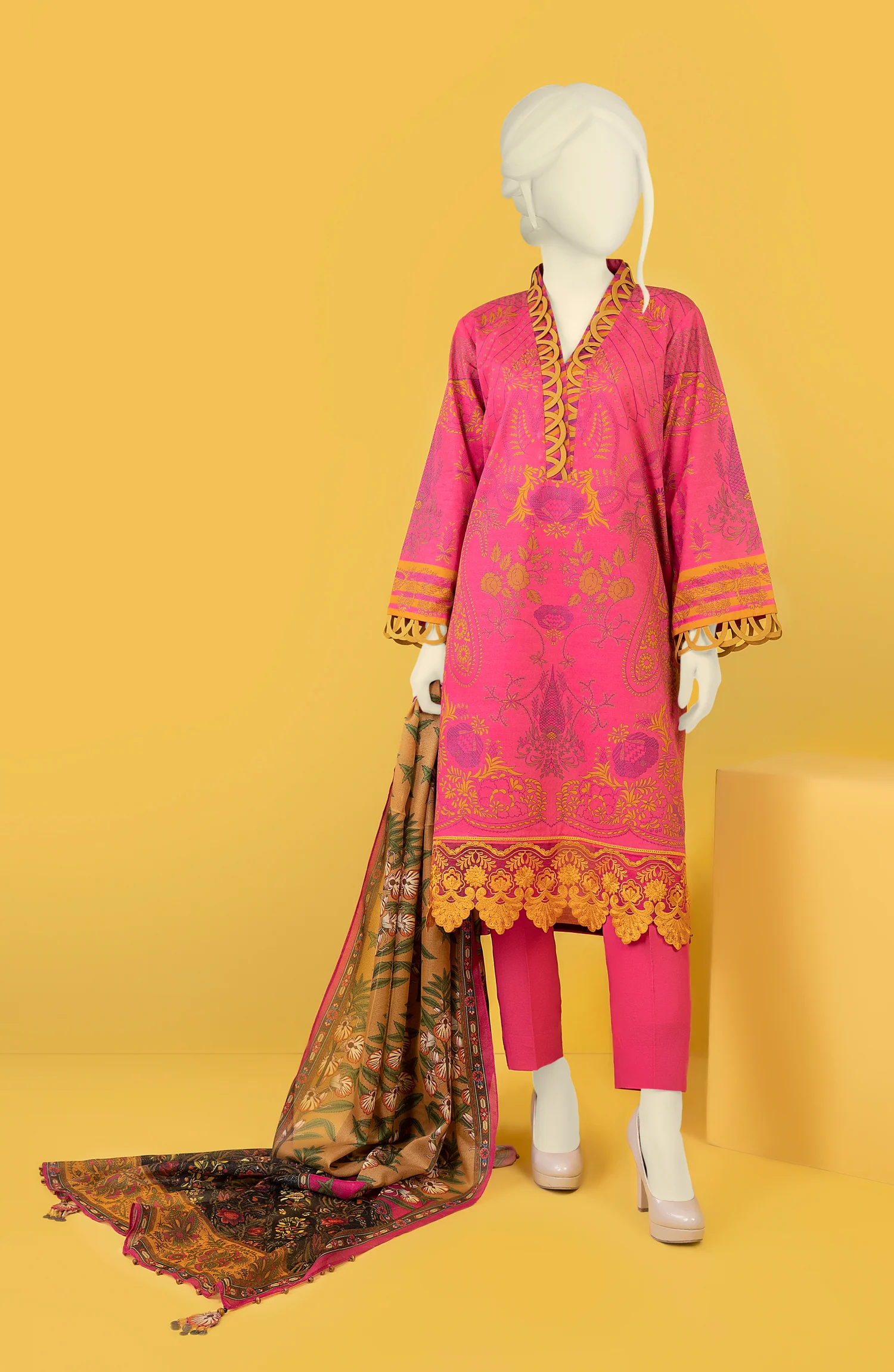 PRE WINTER'22 ADORED BLOOMS EMBROIDERED PRINTED SELF JACQUARD 3PC UNSTITCHED