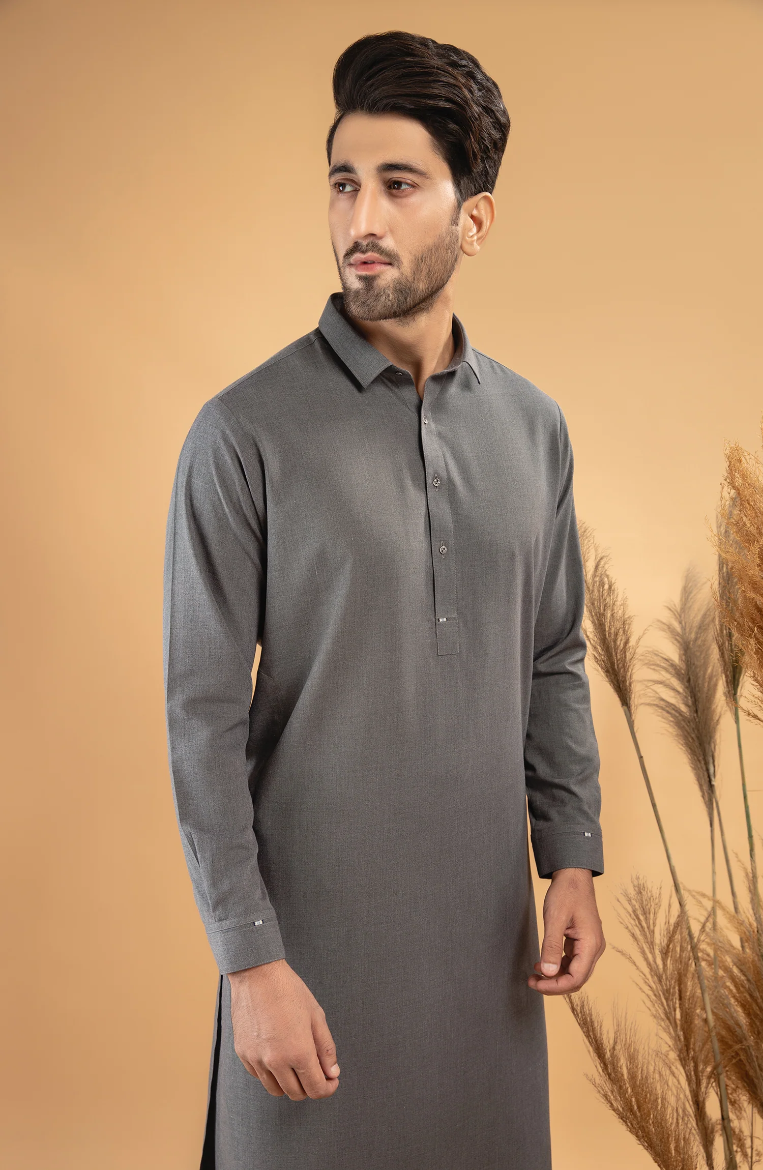 PRE WINTER'22 MEN KAMEEZ SHALWAR CASUAL DARK OLIVE - Image 2