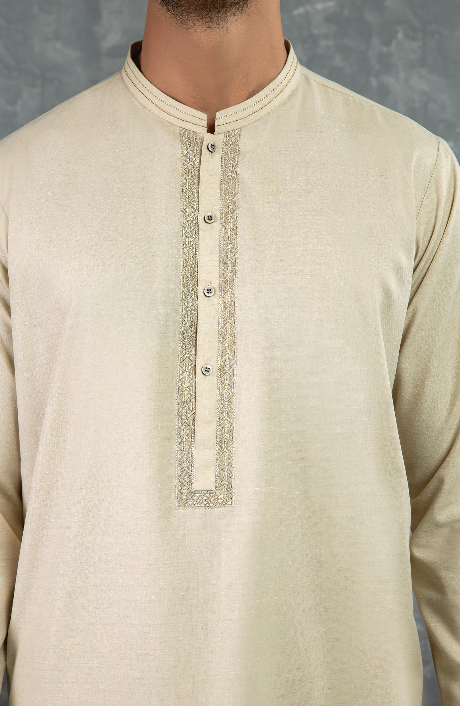 PRE WINTER'22 MEN KAMEEZ SHALWAR SEMI FORMAL LIGHT BEIGE - Image 2