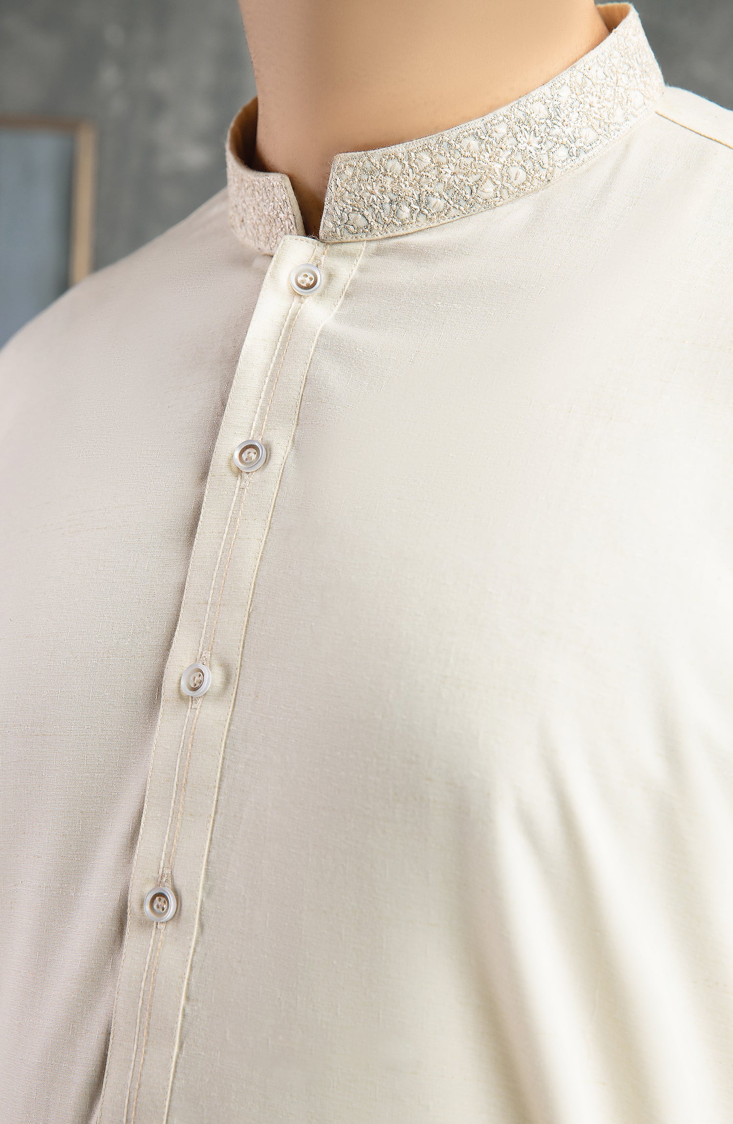 PRE WINTER'22 MEN KAMEEZ SHALWAR SEMI FORMAL OFF WHITE - Image 3