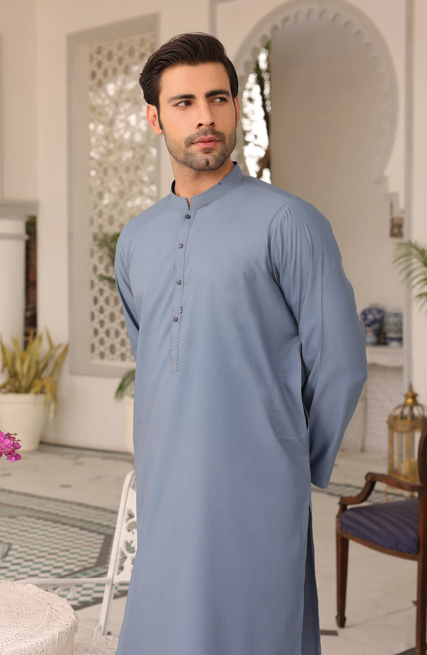 PRE WINTER'22 MEN KURTA CASUAL BLUE - Image 2