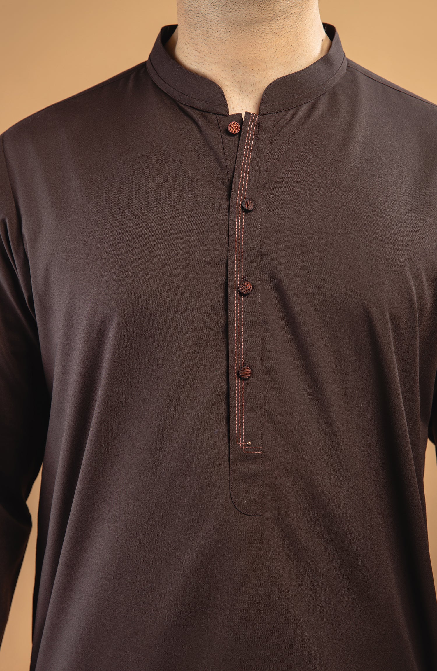 PRE WINTER'22 MEN KURTA CASUAL CHOCOLATE - Image 2