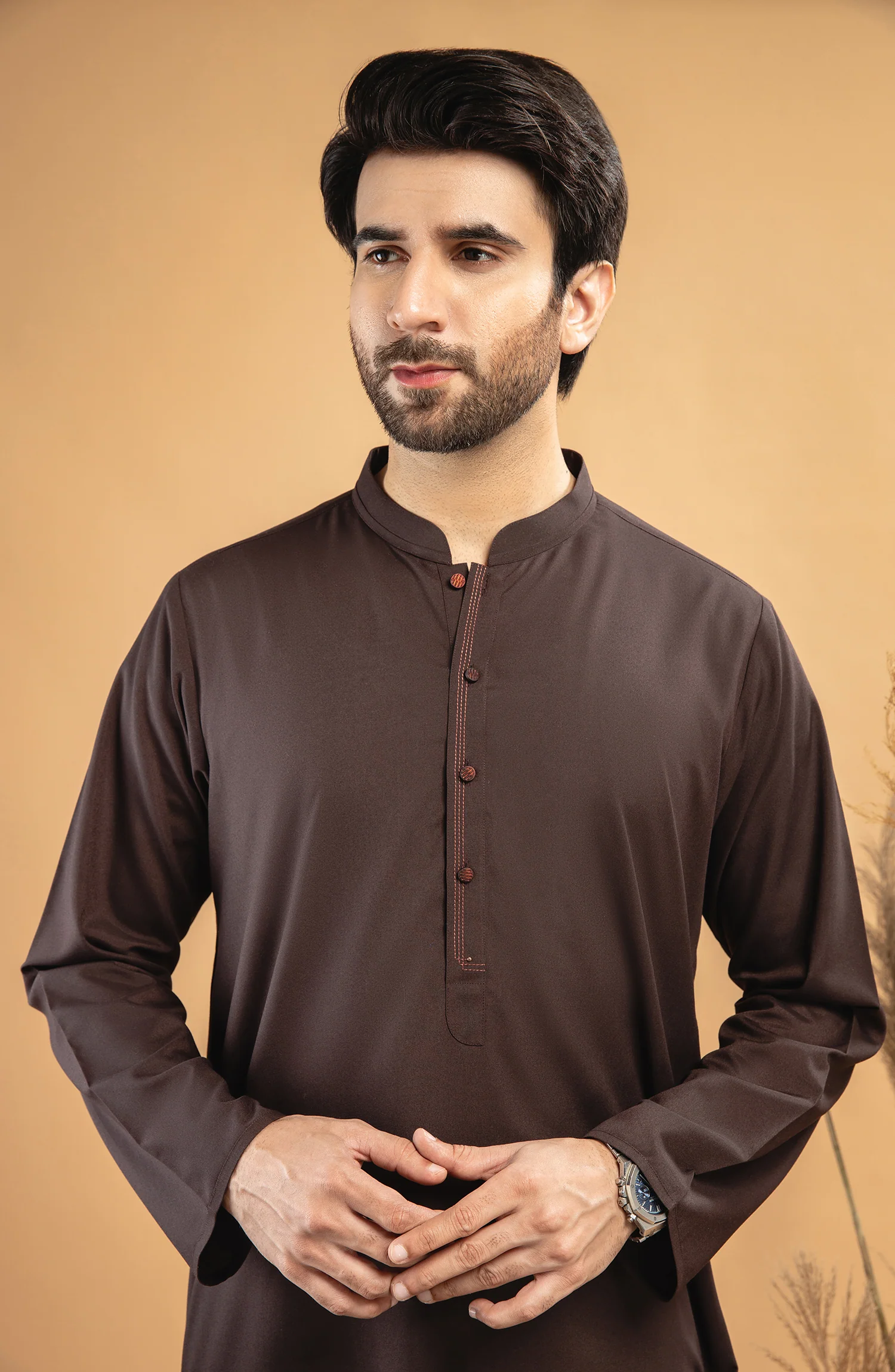 PRE WINTER'22 MEN KURTA CASUAL CHOCOLATE - Image 3