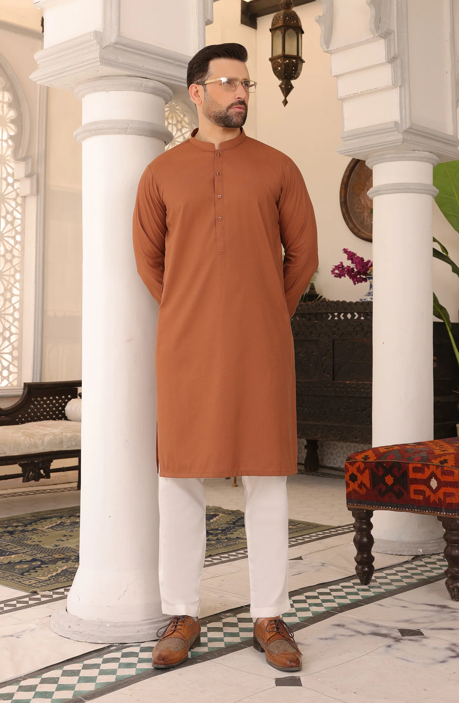 PRE WINTER'22 MEN KURTA CASUAL RUST - Image 2