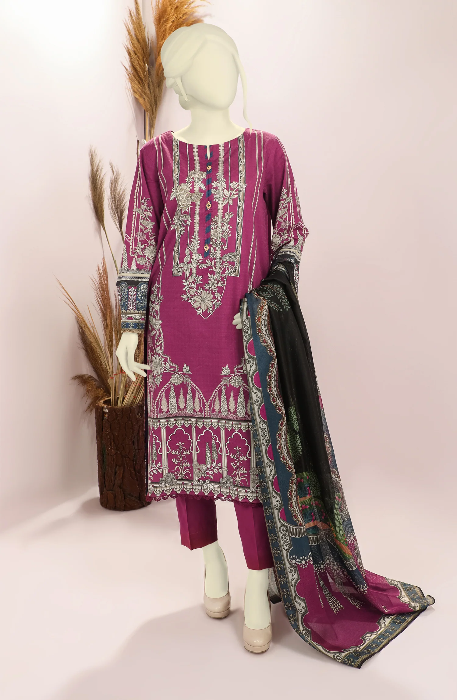PRE WINTER'22 PARCHA SELF JACQUARD STITCHED 3PC SUIT