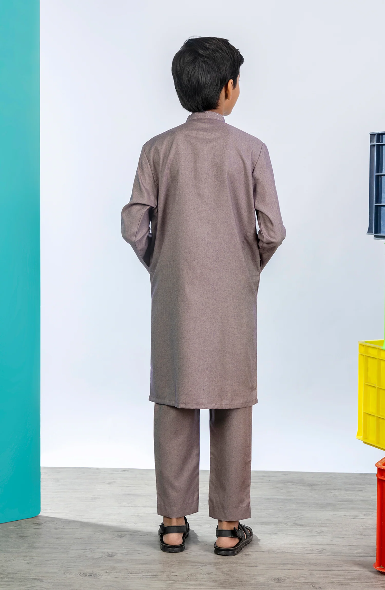 PRE WINTER'23 BOYS CASUAL KURTA PAJAMA LIGHT PURPLE - Image 3