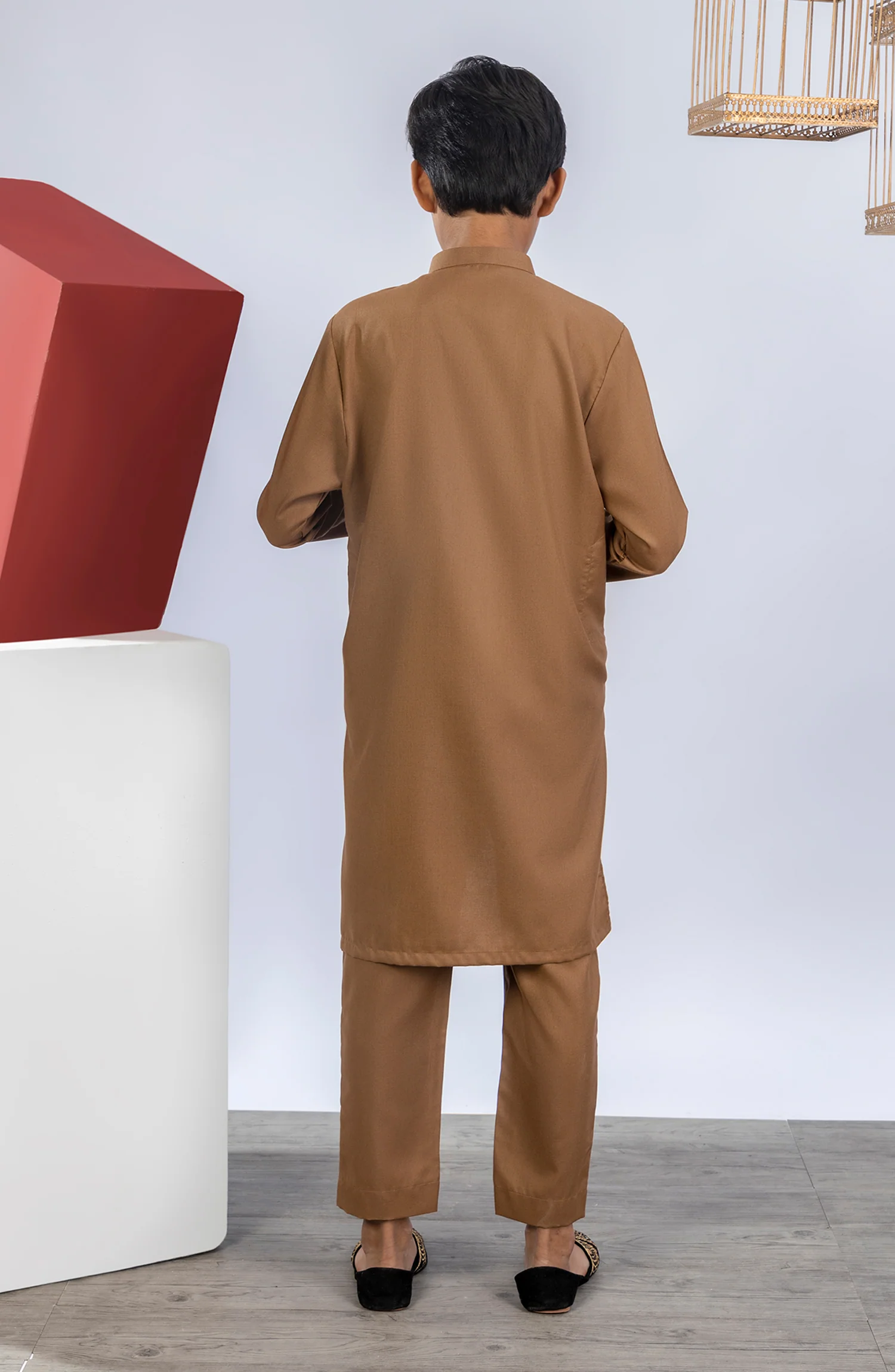 PRE WINTER'23 BOYS CASUAL KURTA PAJAMA WOOD BROWN - Image 3