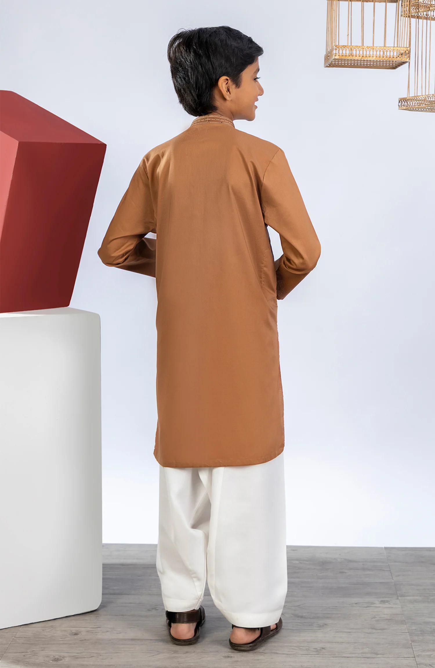 PRE WINTER'23 BOYS SEMI FORMAL KURTA BROWN - Image 3