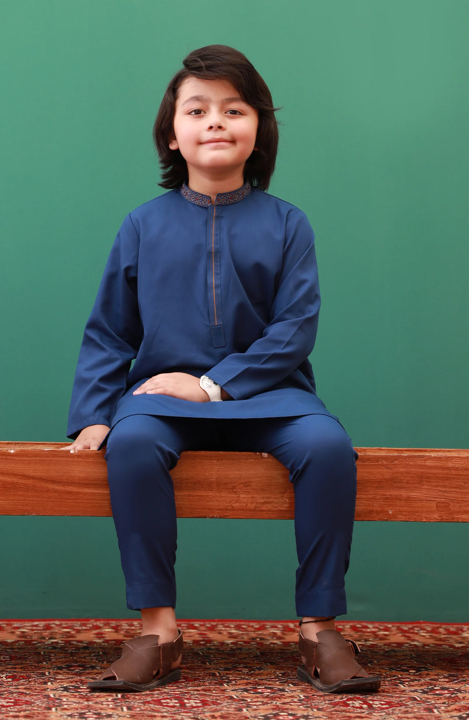 PRE WINTER'23 BOYS SEMI FORMAL KURTA PAJAMA INK BLUE - Image 3