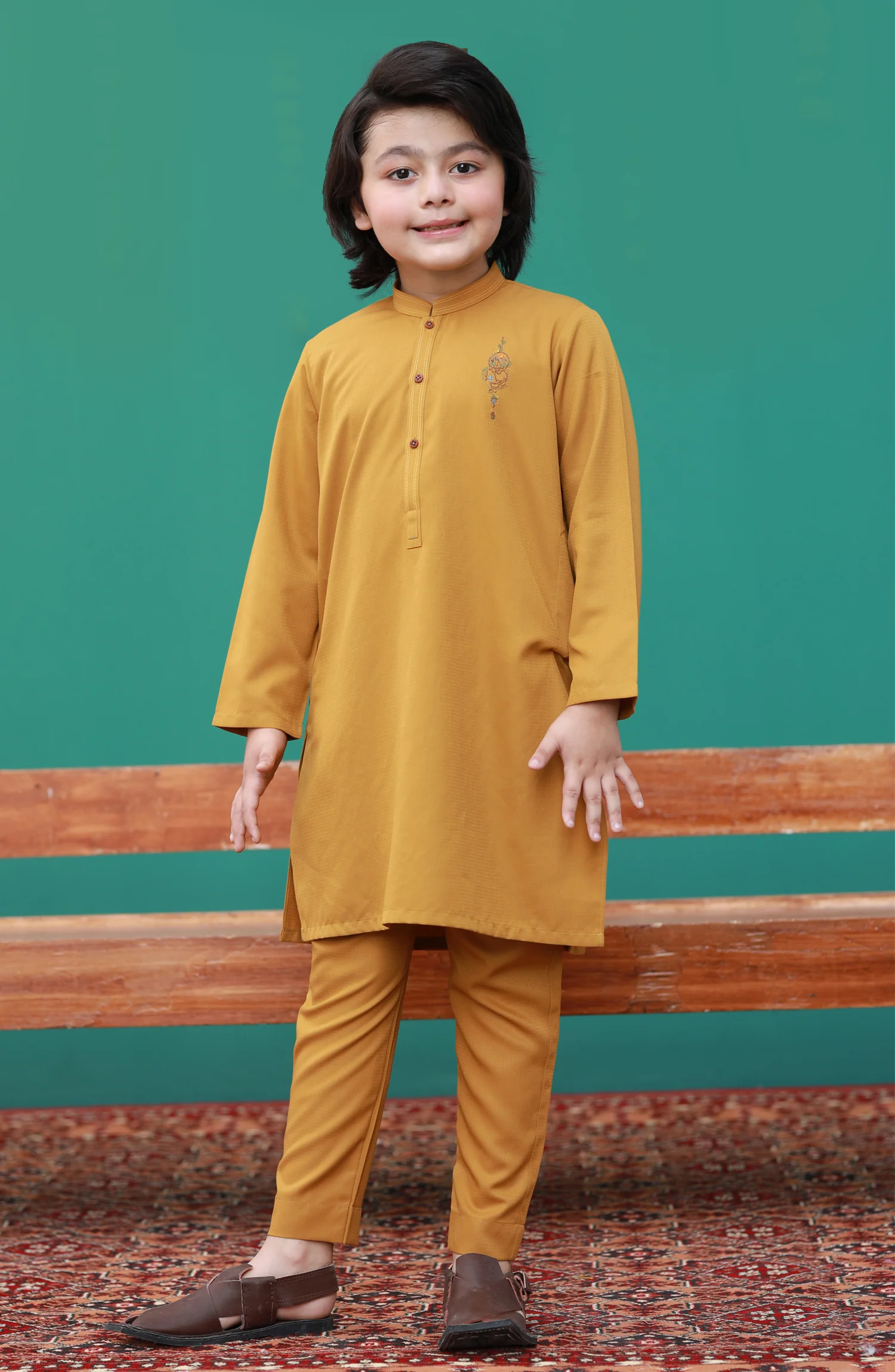PRE WINTER'23 BOYS SEMI FORMAL KURTA PAJAMA MUSTARD - Image 2