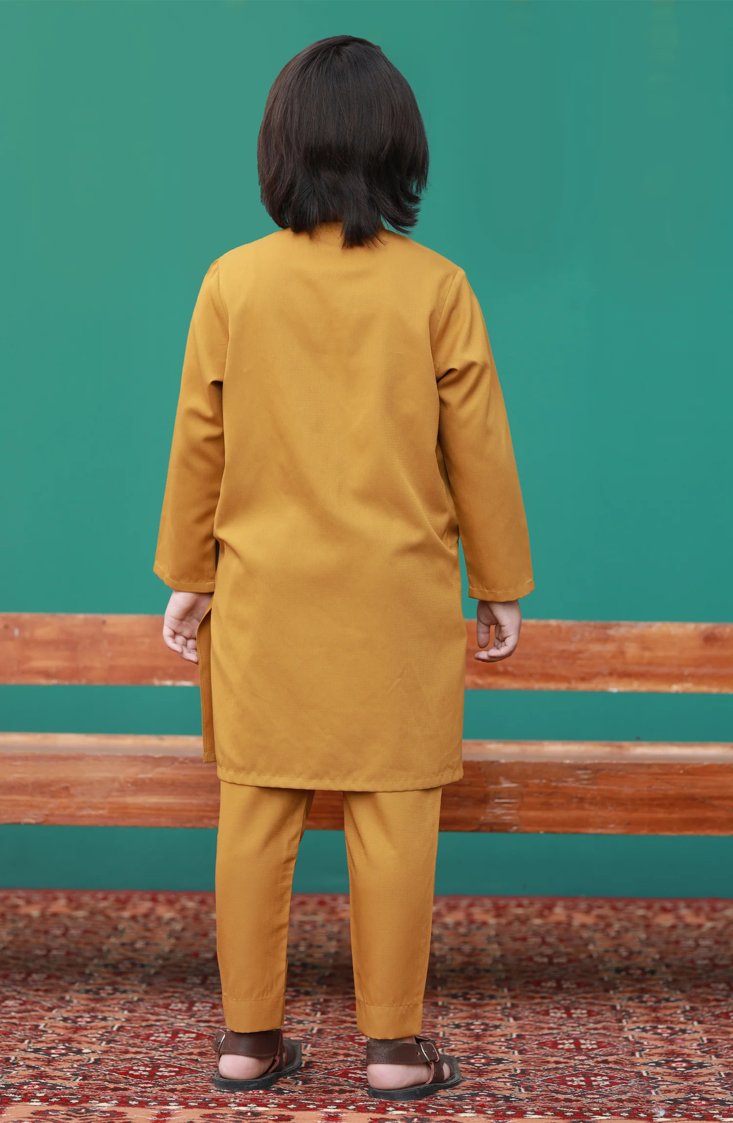 PRE WINTER'23 BOYS SEMI FORMAL KURTA PAJAMA MUSTARD - Image 3