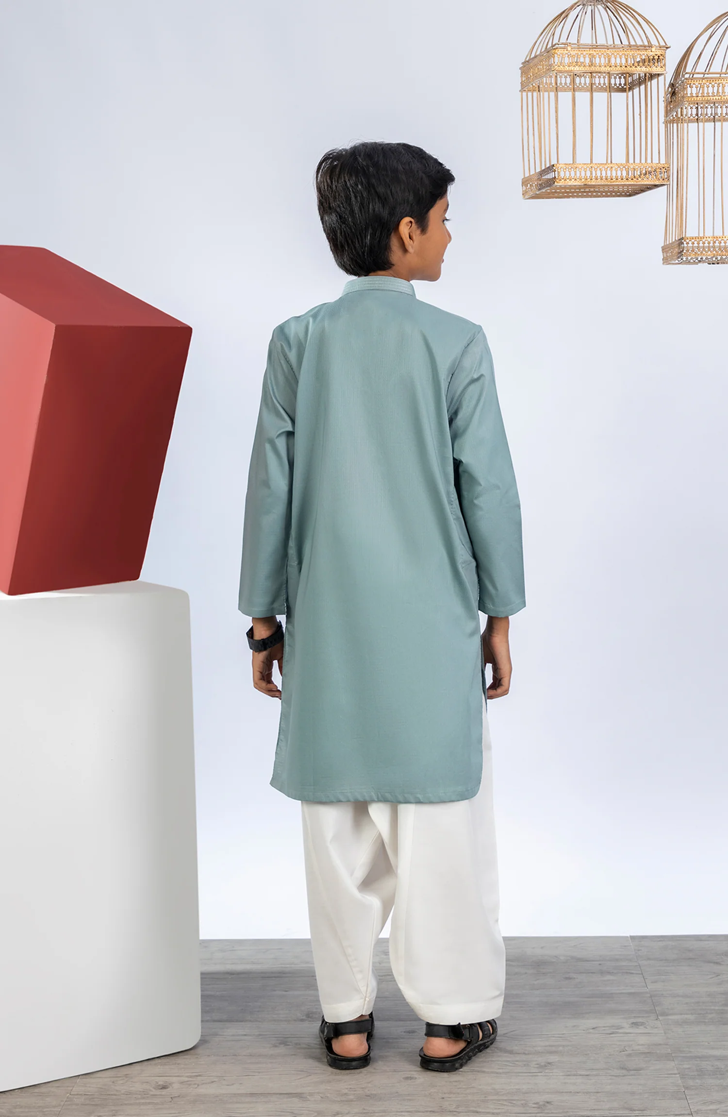 PRE WINTER'23 BOYS SEMI FORMAL KURTA SEA GREEN - Image 3