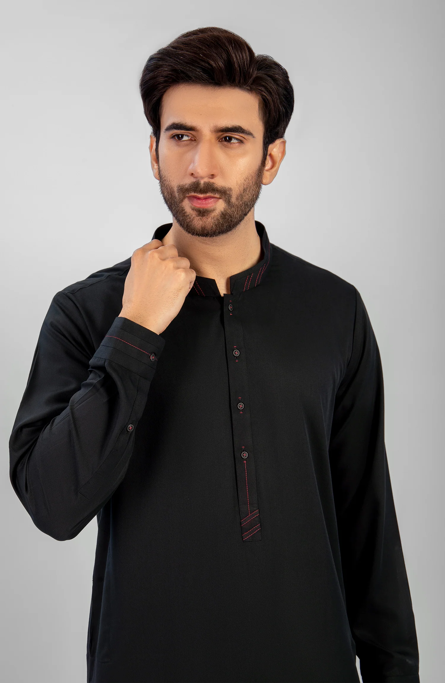 PRE WINTER'23 MEN KAMEEZ SHALWAR CASUAL BLACK - Image 3