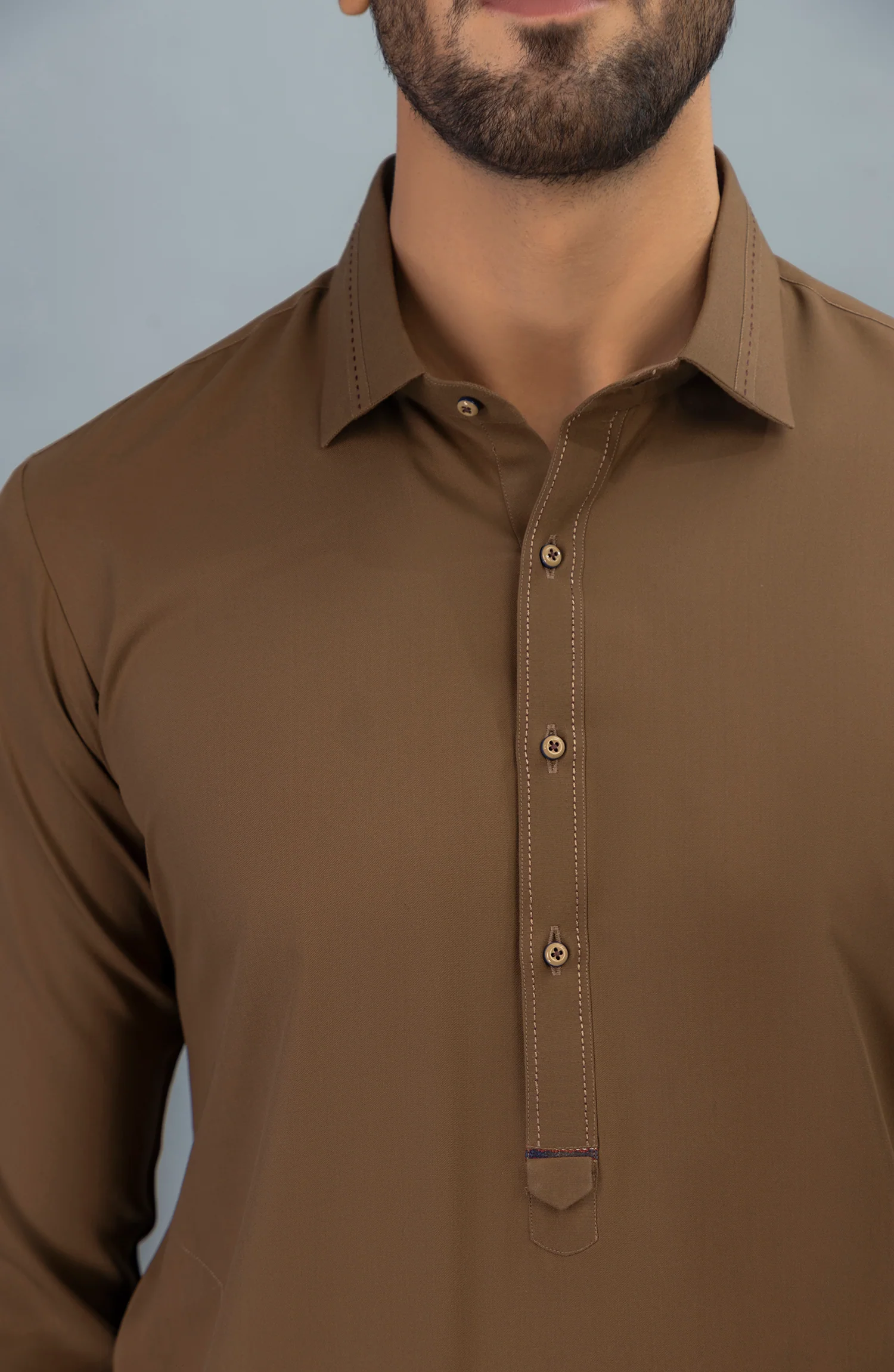 PRE WINTER'23 MEN KAMEEZ SHALWAR CASUAL BROWN - Image 2