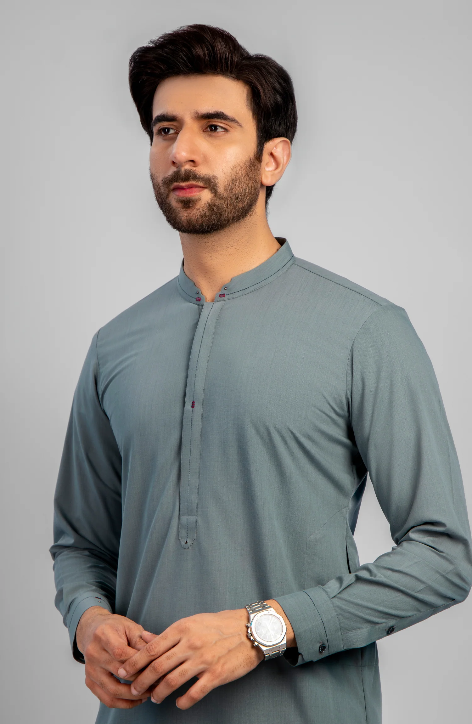 PRE WINTER'23 MEN KAMEEZ SHALWAR CASUAL GREEN - Image 2
