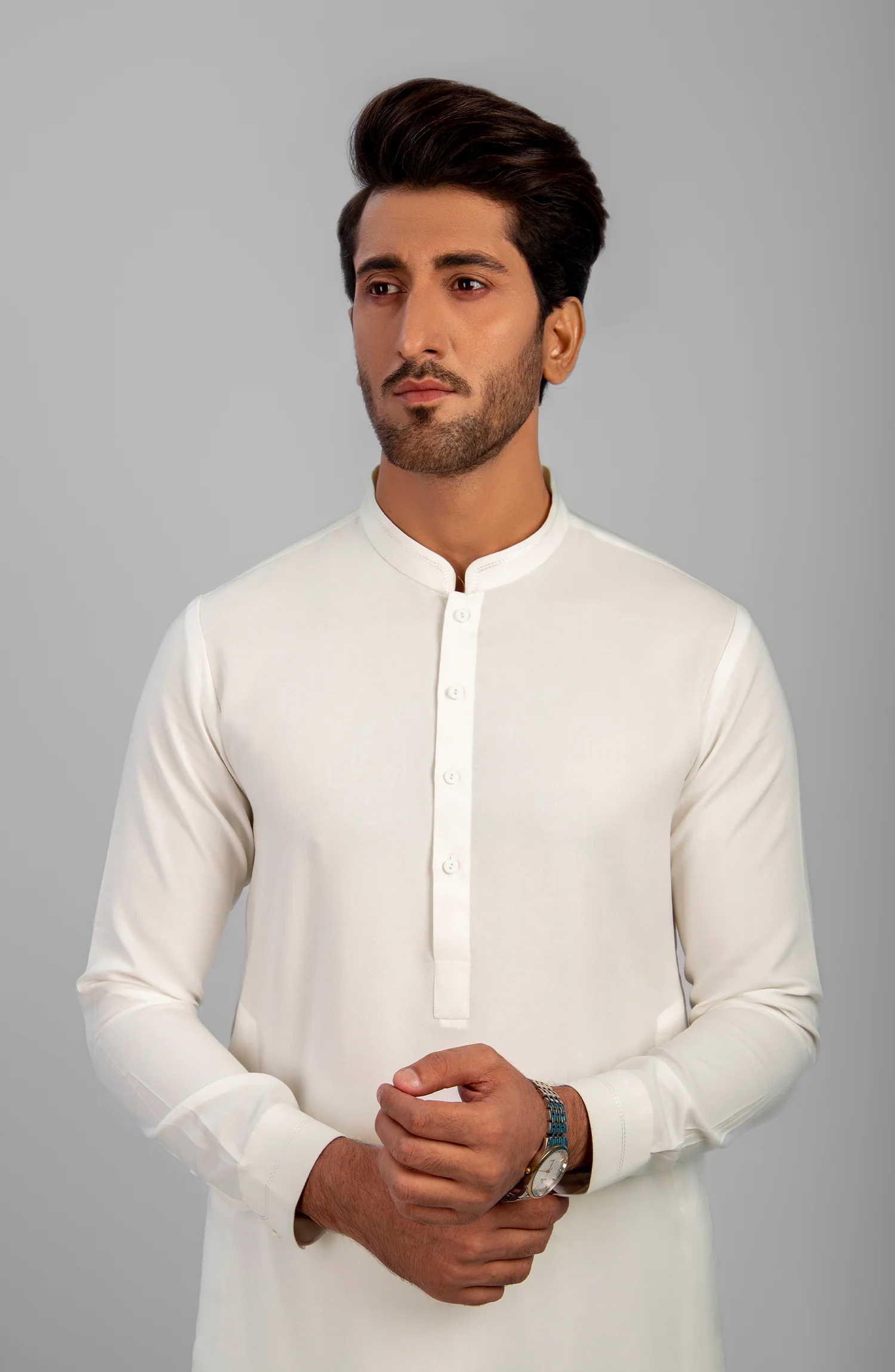 PRE WINTER'23 MEN KAMEEZ SHALWAR CASUAL MILKY WHITE - Image 2
