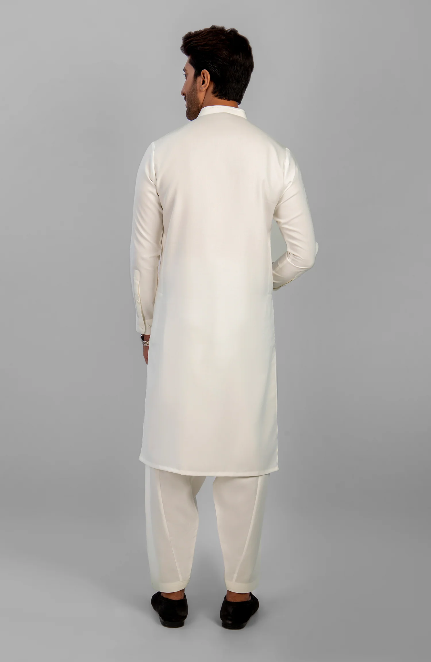 PRE WINTER'23 MEN KAMEEZ SHALWAR CASUAL MILKY WHITE - Image 4