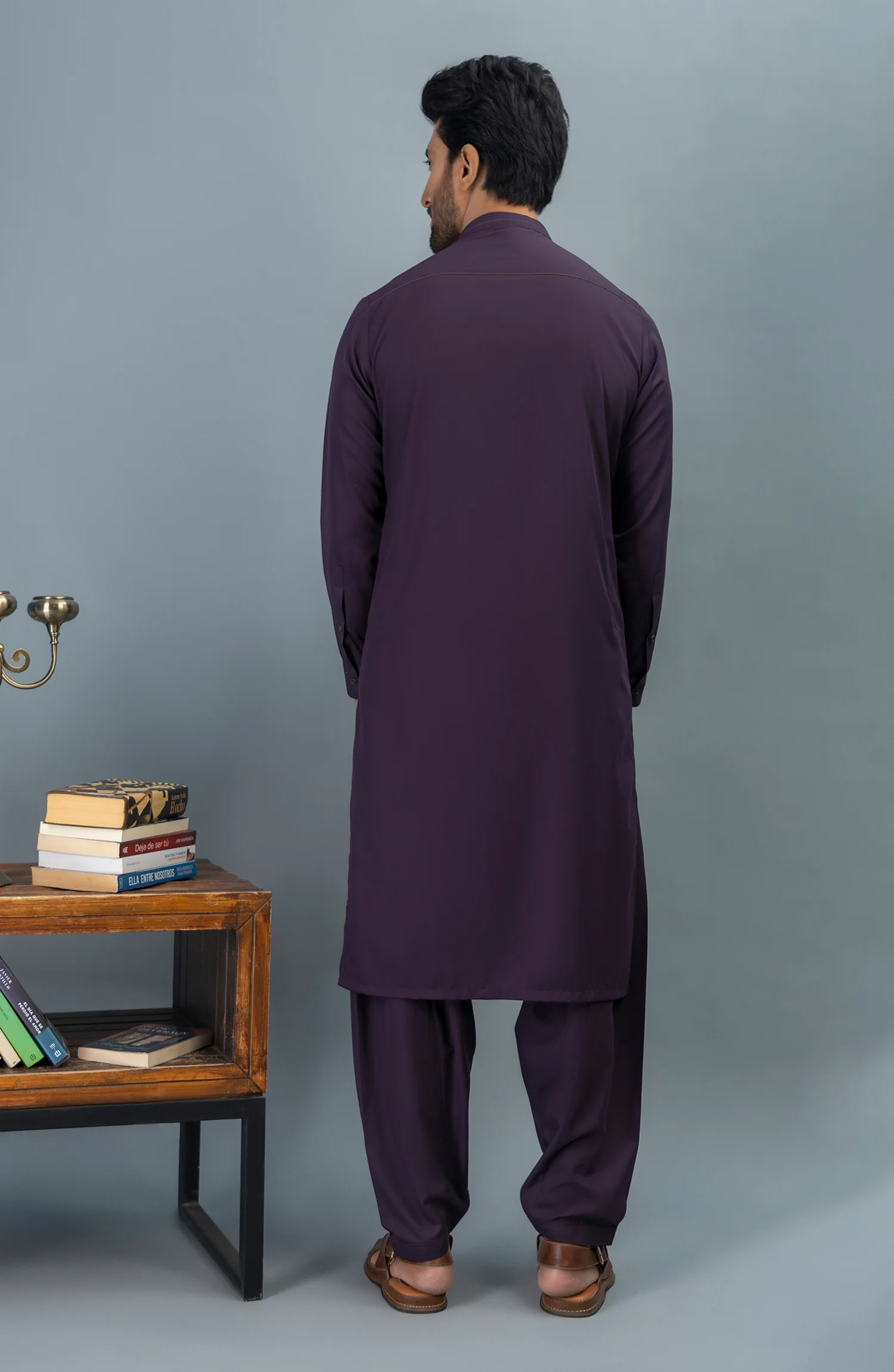 PRE WINTER'23 MEN KAMEEZ SHALWAR CASUAL PURPLE - Image 3