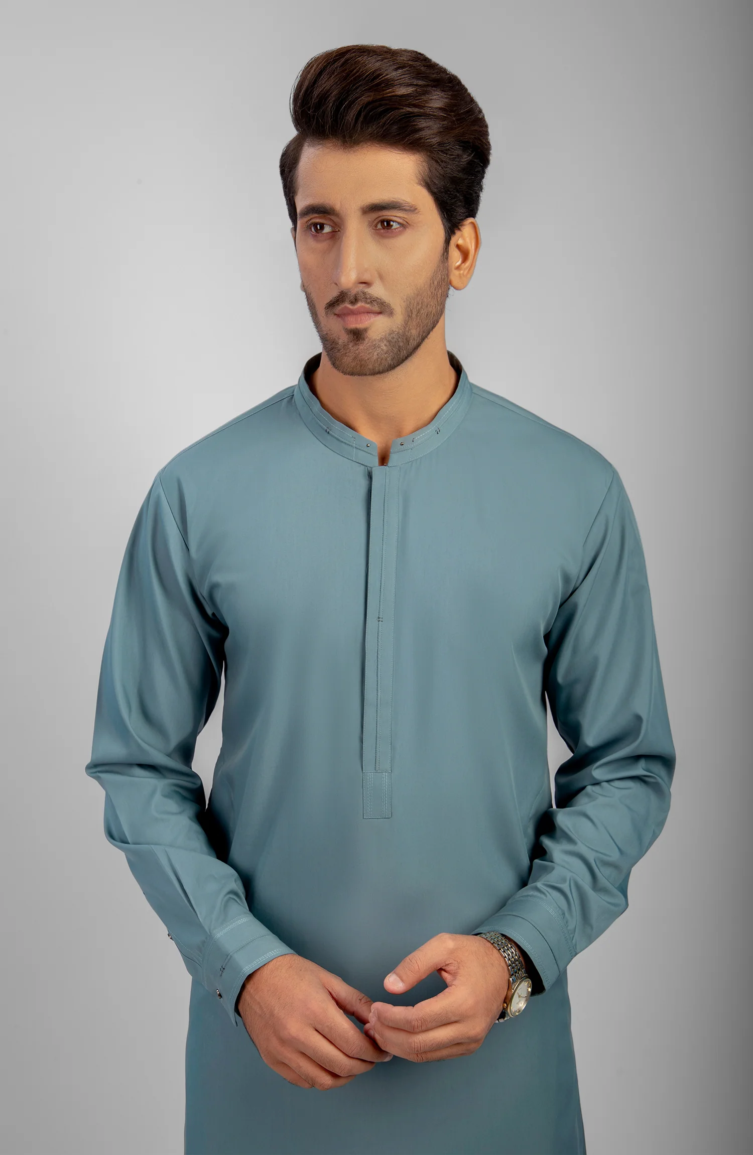 PRE WINTER'23 MEN KAMEEZ SHALWAR CASUAL TEAL - Image 2