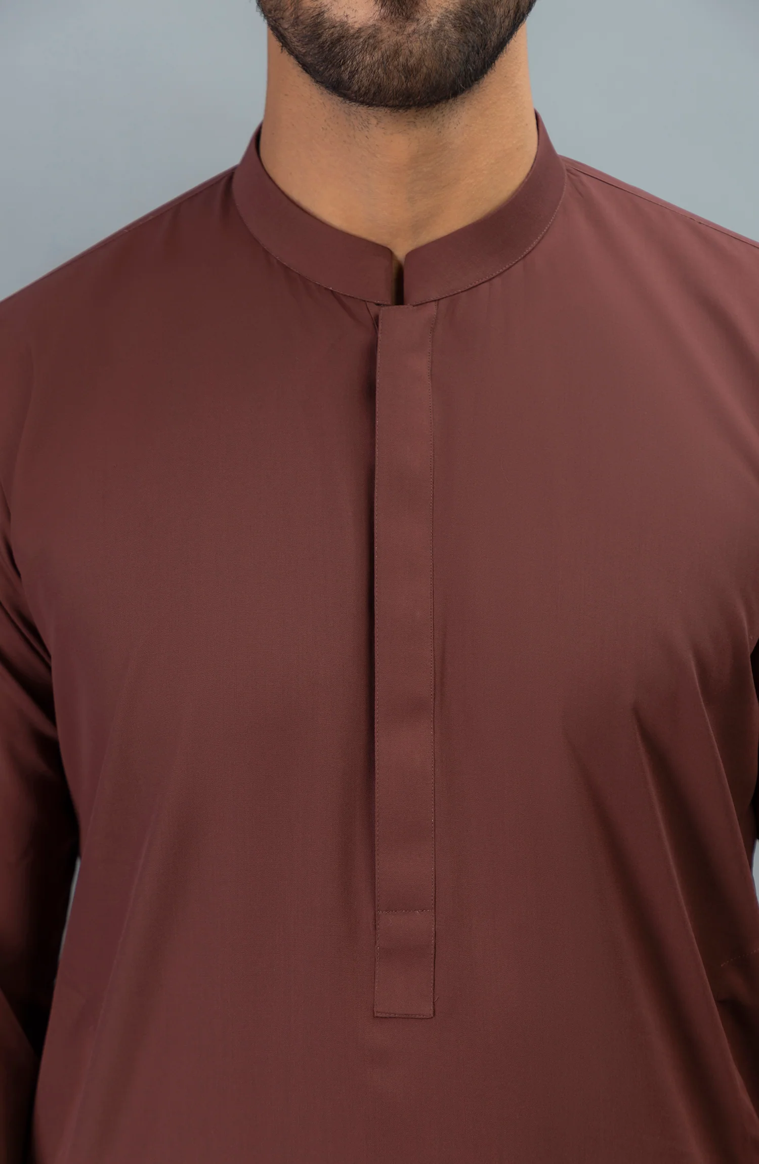 PRE WINTER'23 MEN KAMEEZ SHALWAR PLAIN BRICK RED - Image 2