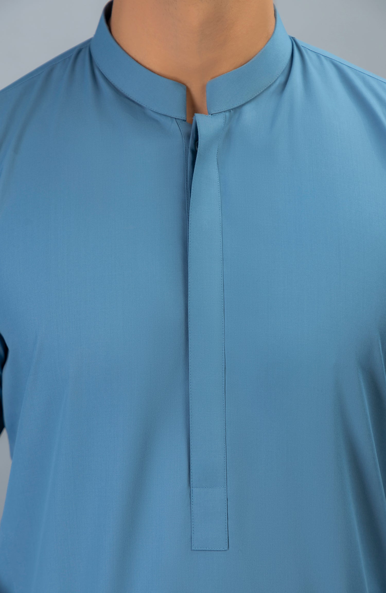 PRE WINTER'23 MEN KAMEEZ SHALWAR PLAIN STEEL BLUE - Image 2