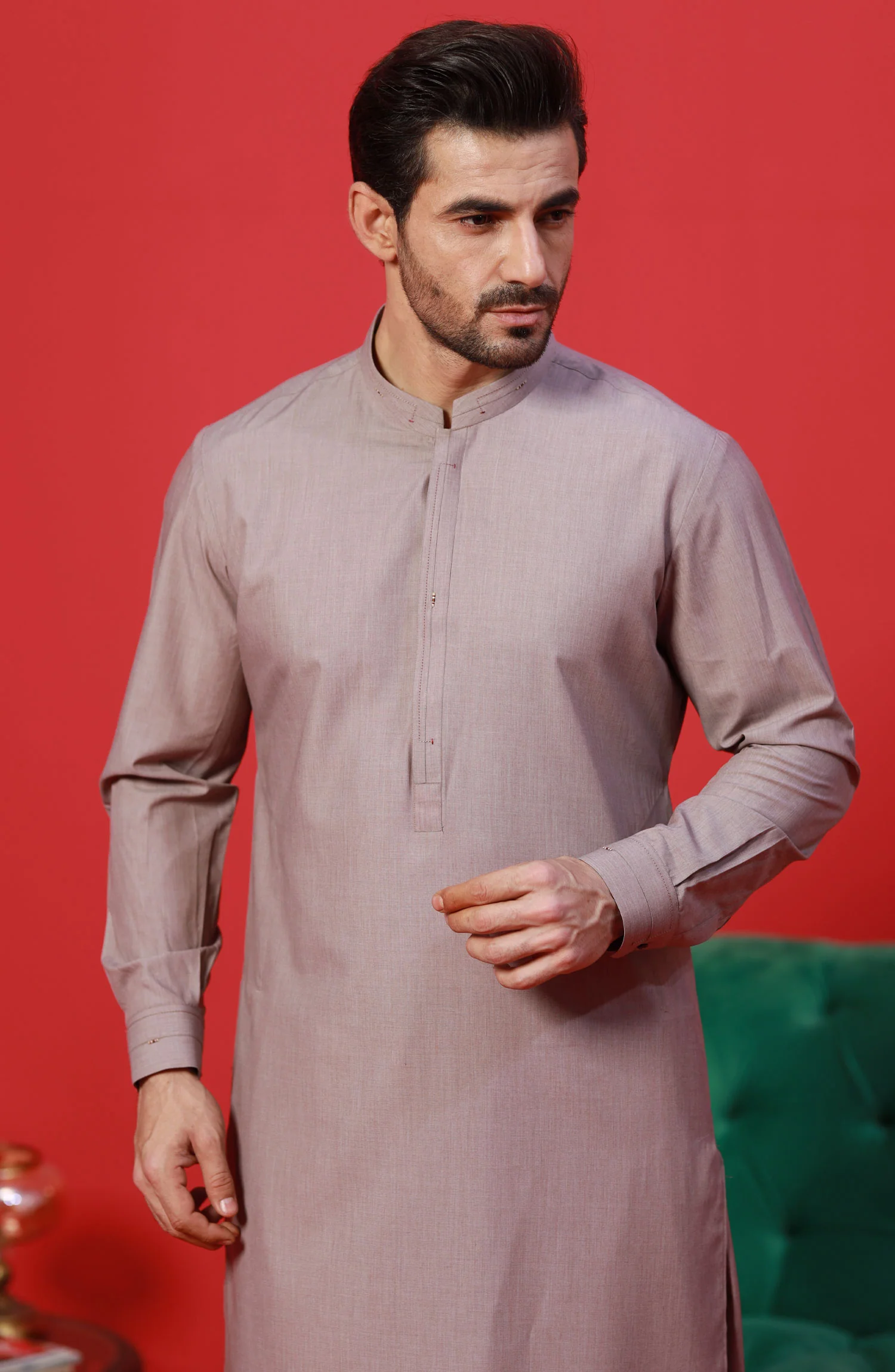 PRE WINTER'23 MEN KAMEEZ SHALWAR SEMI FORMAL WOOD BROWN - Image 2