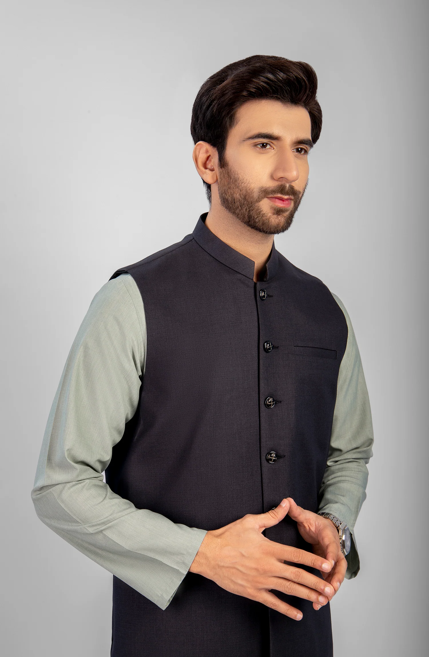 PRE WINTER'23 MEN WAISTCOAT PLAIN CHARCOAL - Image 2