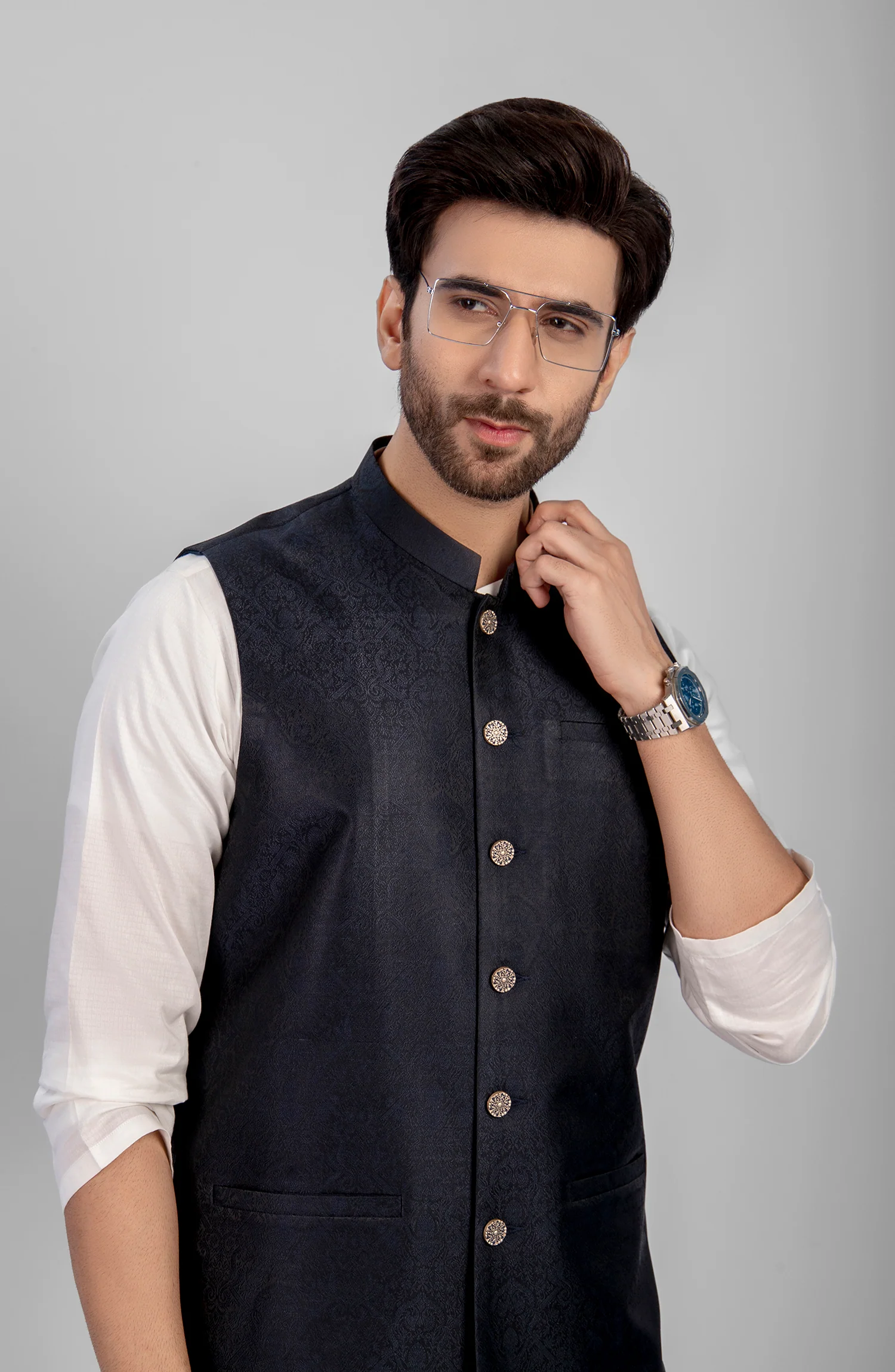 PRE WINTER'23 MEN WAISTCOAT PLAIN NAVY BLUE - Image 2