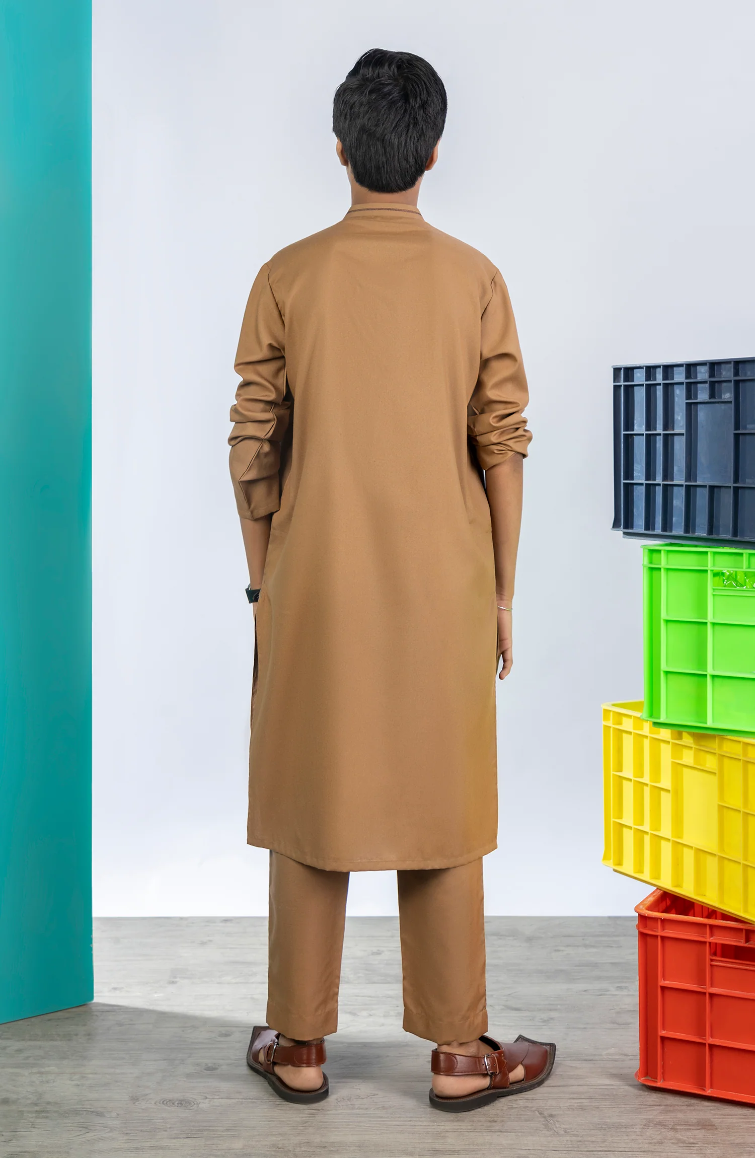 PRE WINTER'23 TEENS KURTA PAJAMA CASUAL WOOD BROWN - Image 2