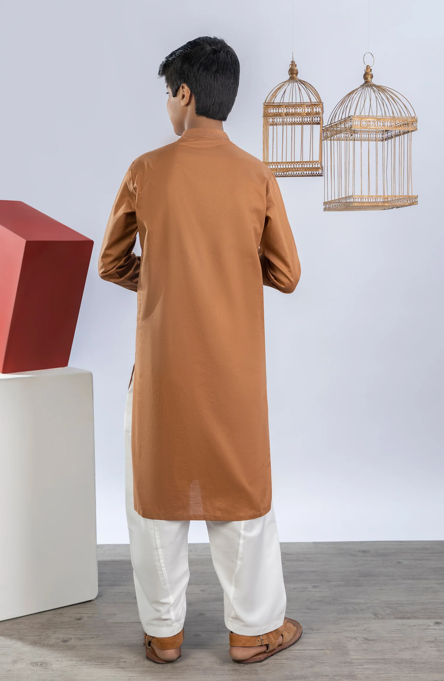 PRE WINTER'23 TEENS KURTA SEMI FORMAL BROWN - Image 3