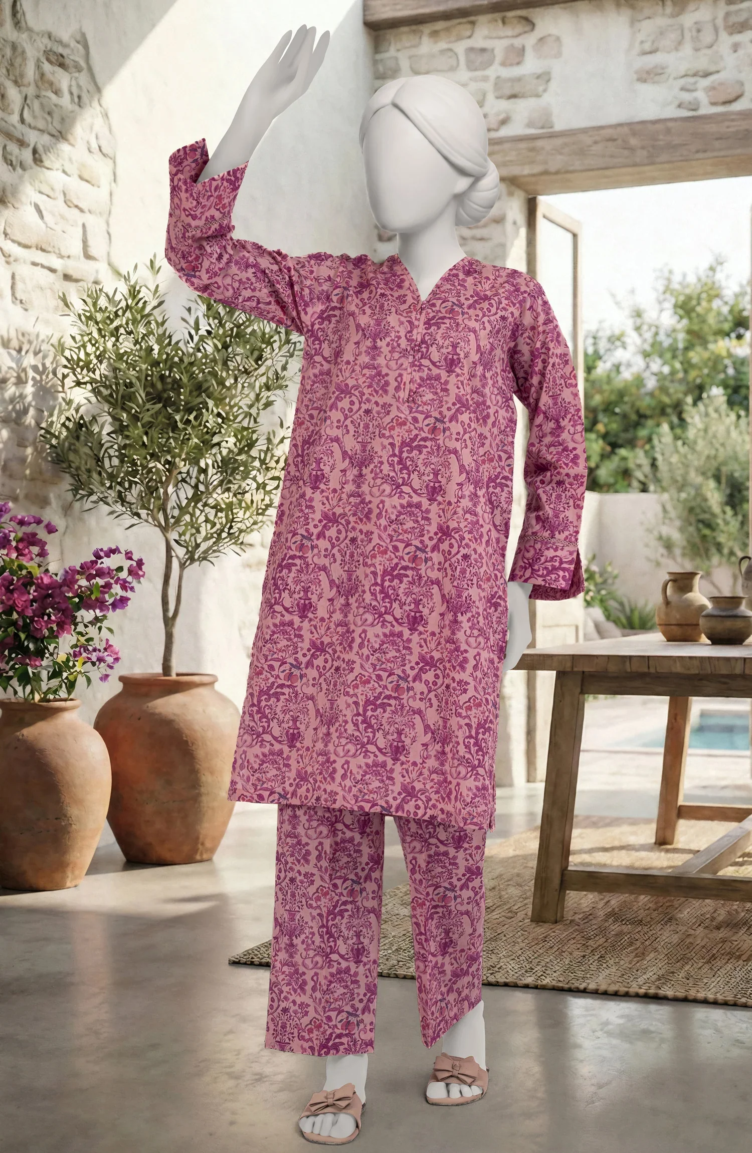 PRINTED CAMBRIC STITCHED 2 PIECE