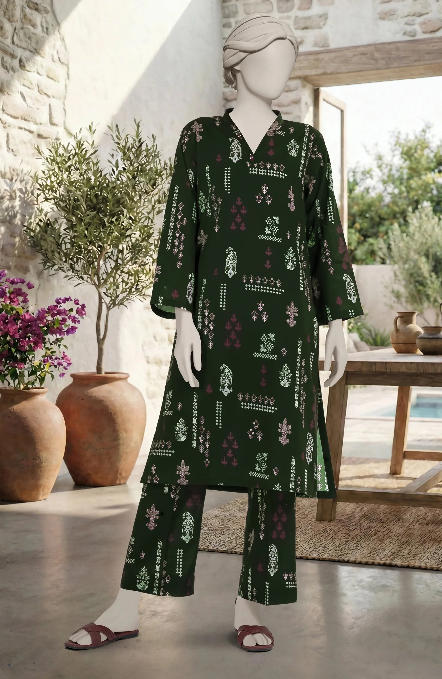 PRINTED CAMBRIC STITCHED 2 PIECE