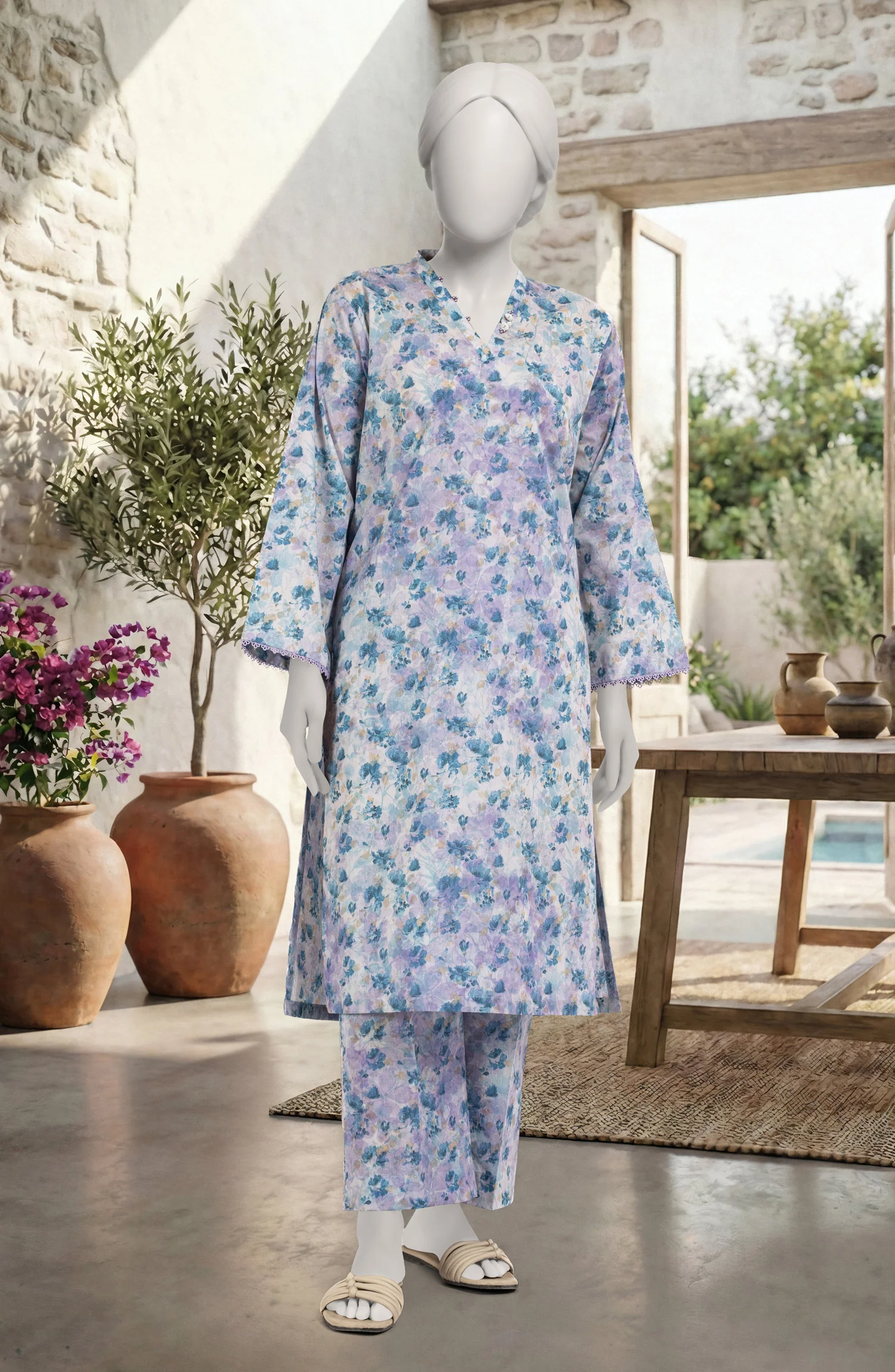 PRINTED CAMBRIC STITCHED 2 PIECE