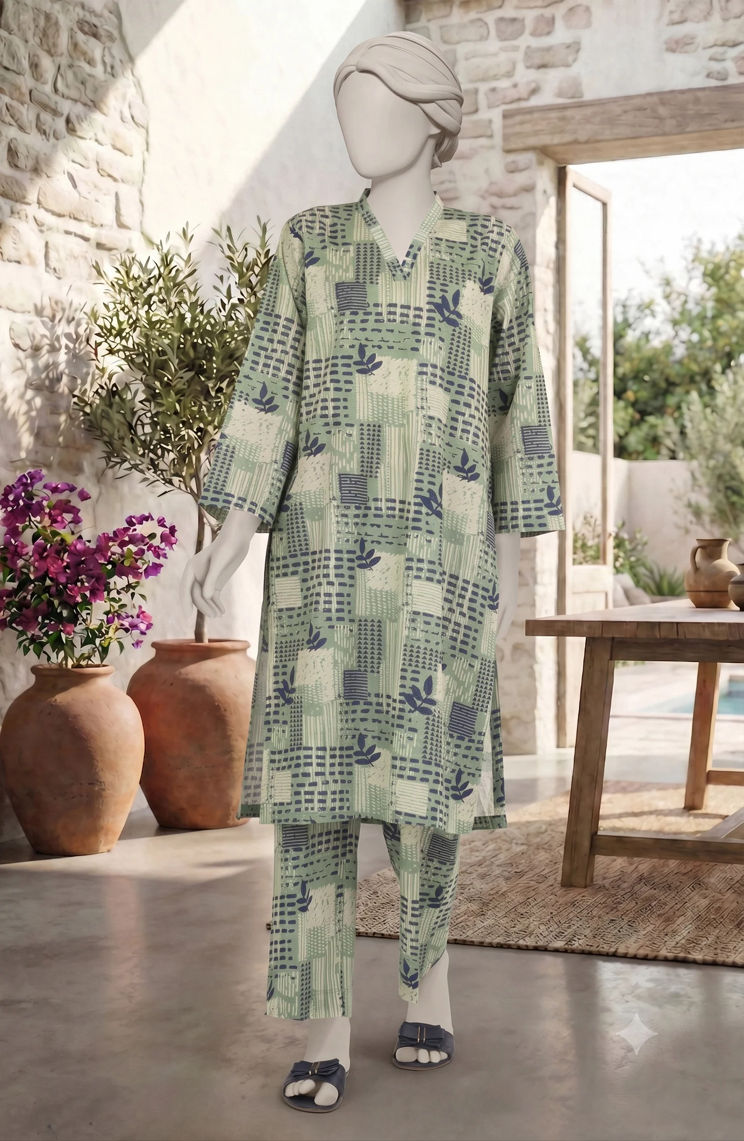 PRINTED CAMBRIC STITCHED 2 PIECE - Image 2